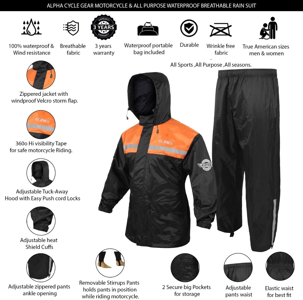 Alpha Cycle Gear – Traje de lluvia para hombre y mujer, chaqueta y pantalón, diseño reflectante e impermeable