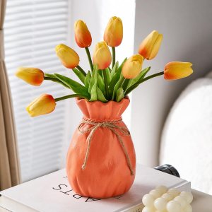 Jarrones de cerámica para flores, floreros de flores naranjas para decoración del hogar, jarrón decorativo moderno minimalista para centro de mesa, Jarrones de cerámica para flores, floreros de flores naranjas para decoración del hogar, jarrón decorativo moderno minimalista para centro de mesa,