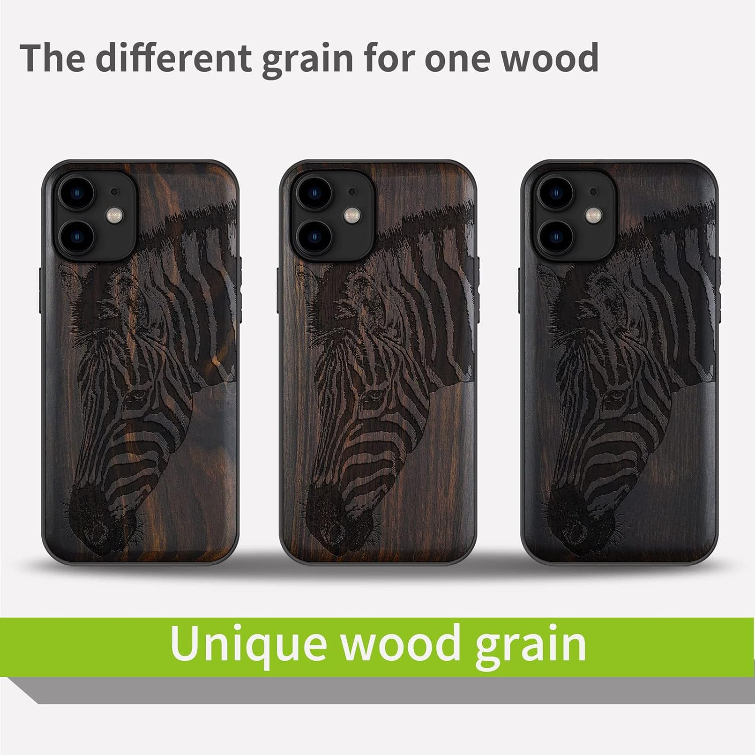 Carveit Funda de madera para iPhone 11 madera natural y TPU suave negro a prueba de golpes, funda protectora de madera única y elegante compatible