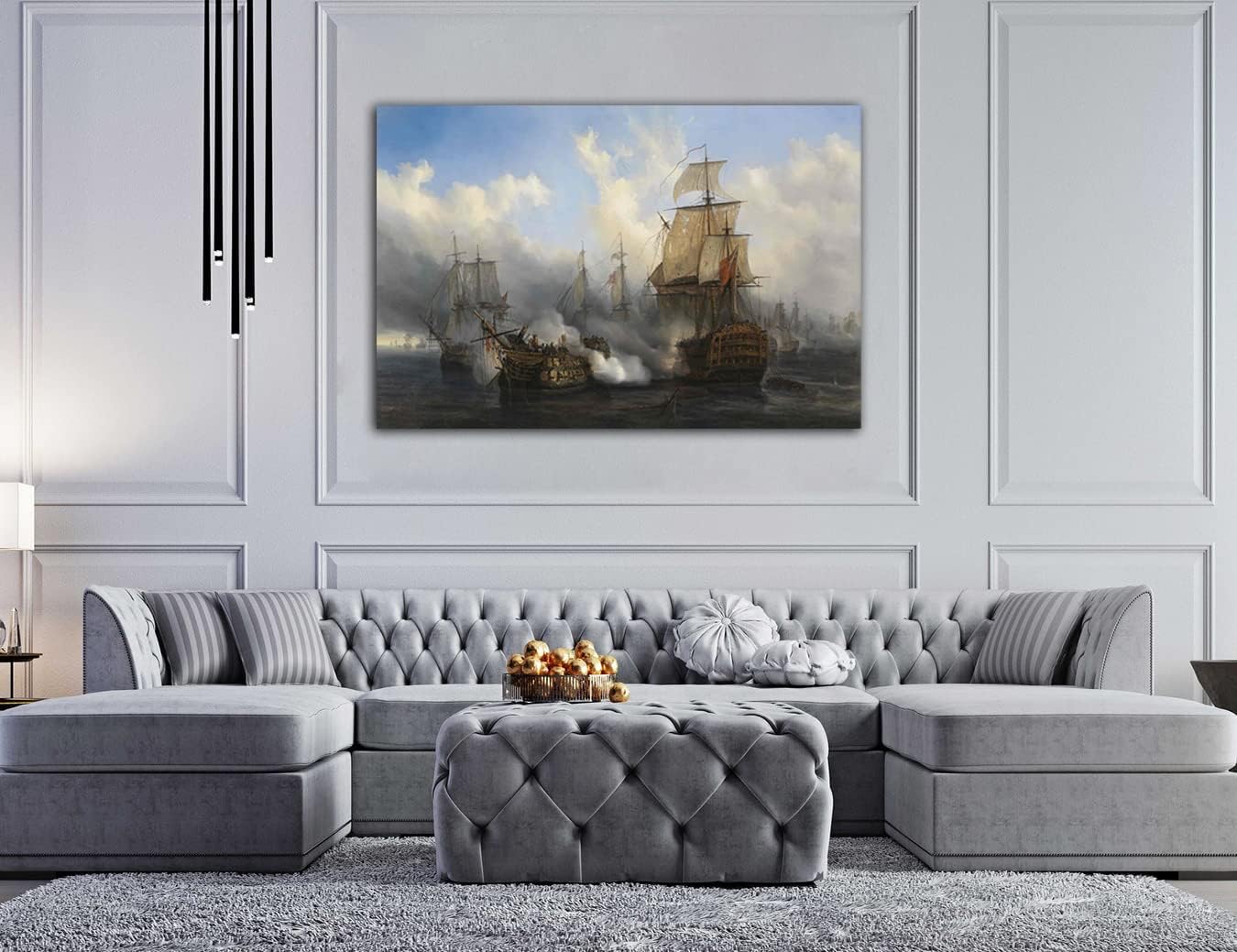 Cuadro de arte de pared de batalla naval, barco pirata, velero, póster impreso, lienzo moderno, hogar, sala de estar, oficina, decoración (32 x 48
