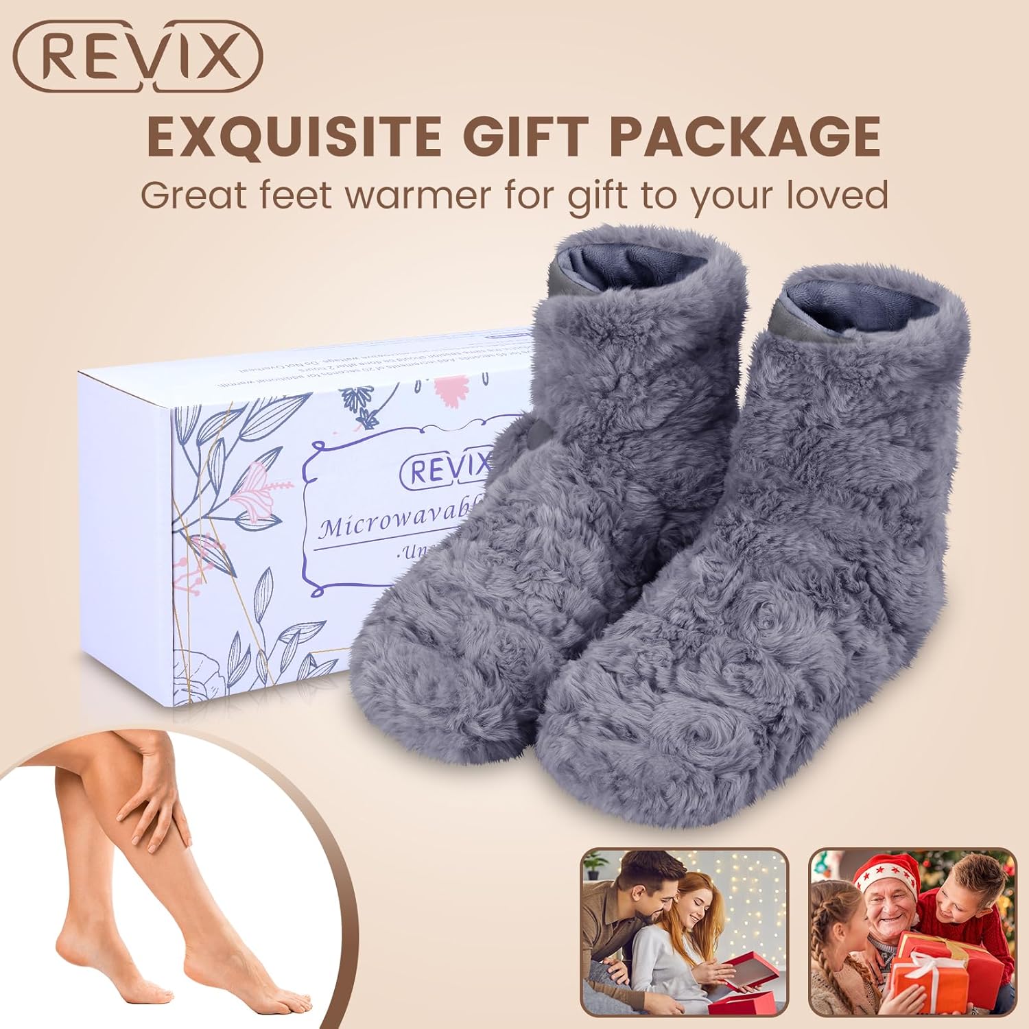 REVIX Botines y calentadores de pies para microondas para mujeres y hombres. Calentador de pies calentado por microondas con terapia de calor húmedo