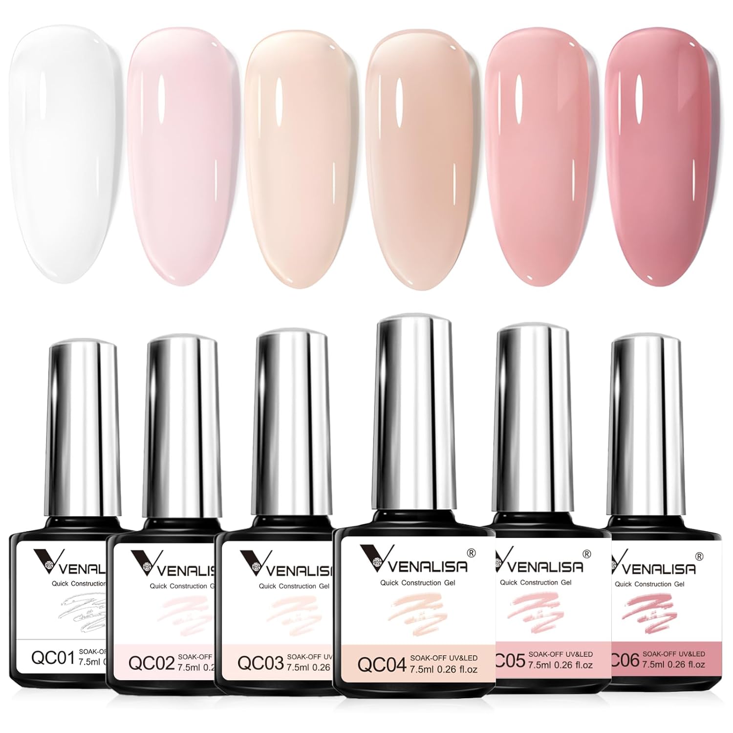 VENALISA – Juego de esmaltes de uñas de gel gel para uñas, color rosa nude, 6 colores neutros, transparentes, blanco lechoso, kit de manicura, arte
