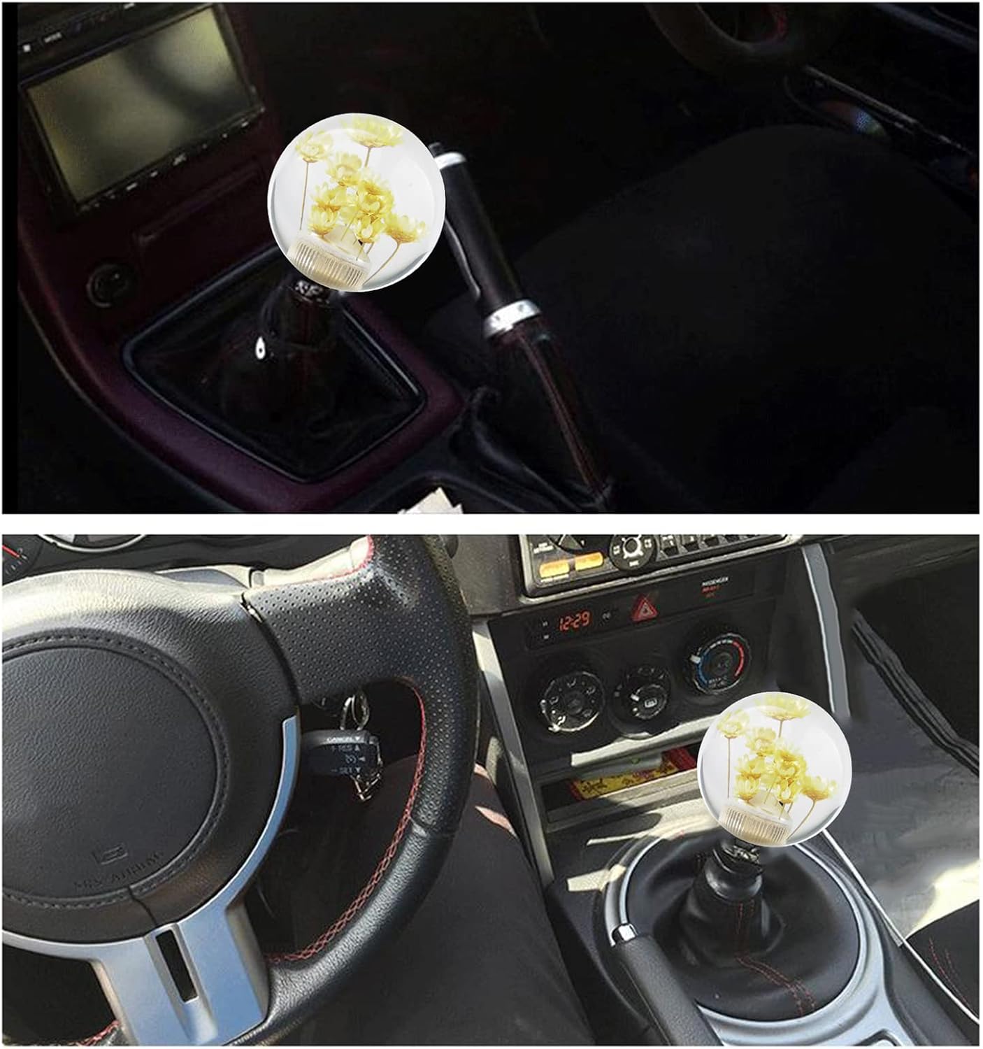 Cabezal de palanca de cambios de coche, perilla de velocidad de bola transparente, palanca de cambios manual de acrílico con flor, cabeza de cambio
