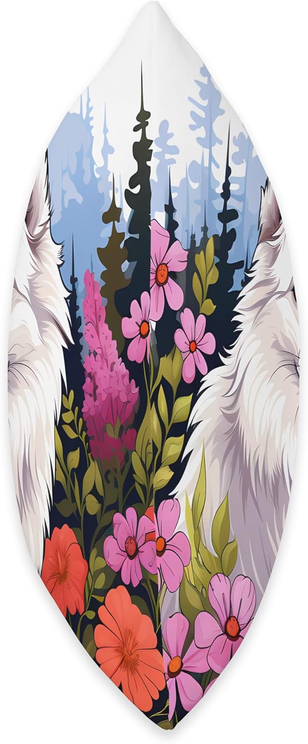 Lindo perro esquimal americano en primavera flor prado arte naturaleza almohada, 18 x 18 pulgadas, multicolor