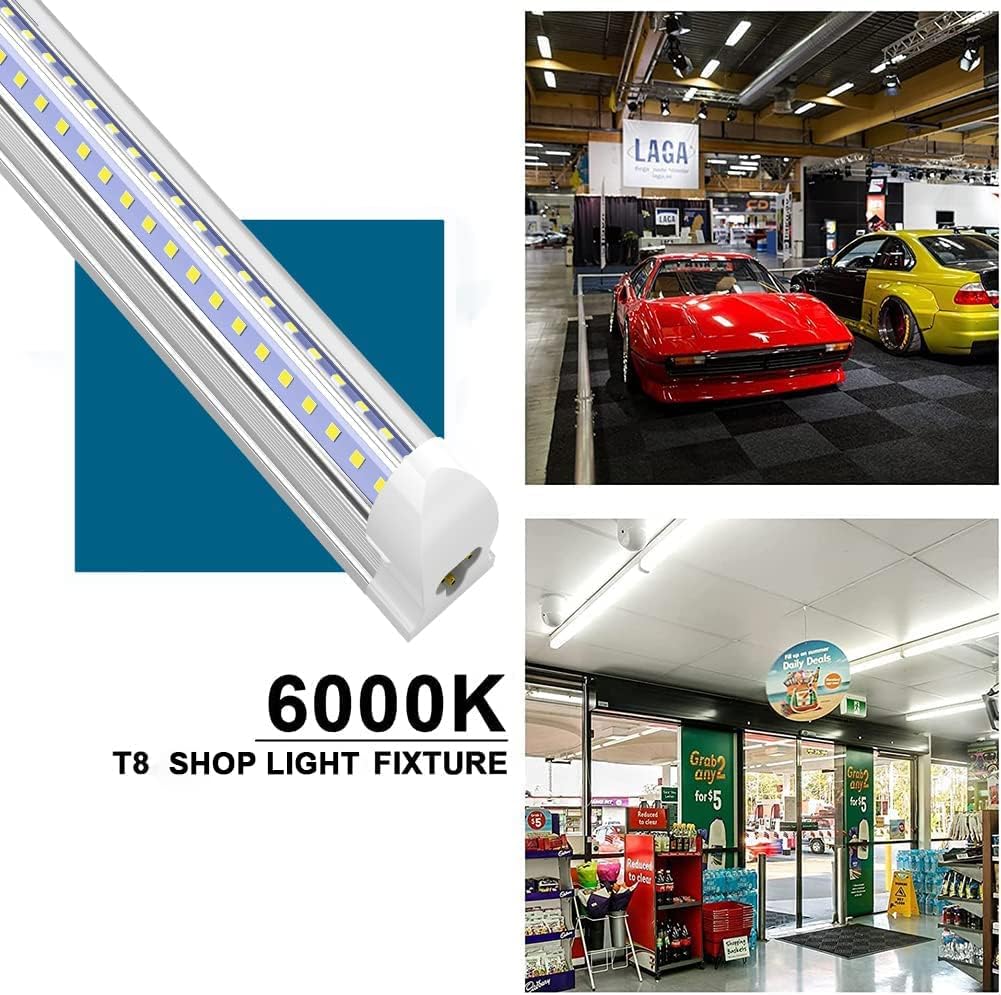 SHOPLED Luz LED de tienda de 4 pies, 36 W, 4680 lúmenes, 6000 K, blanco frío, forma de V, luces LED T8 enlazables de 4 pies, luces LED de taller