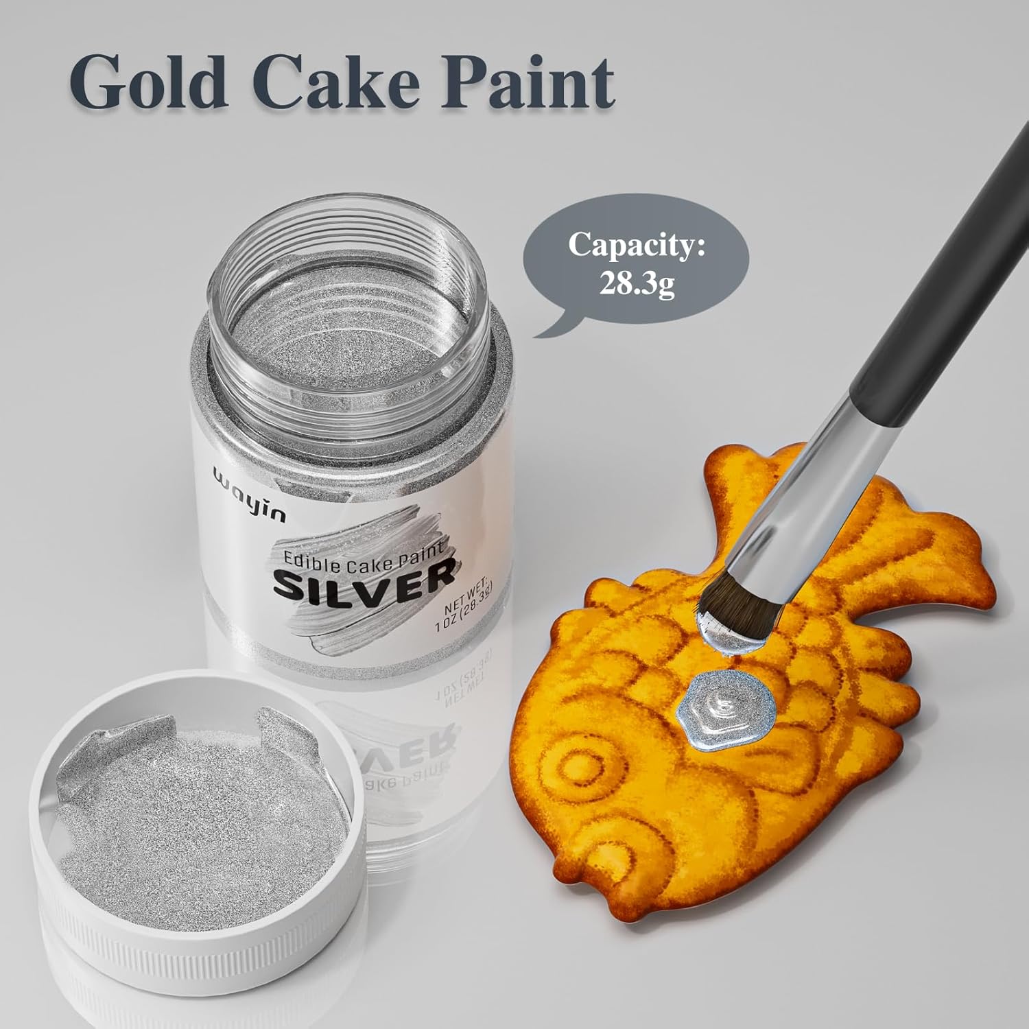 Wayin – Pintura decorativa comestible plateada para tartas, colorante alimentario, para hornear, pintura decorativa brillante de grado alimenticio
