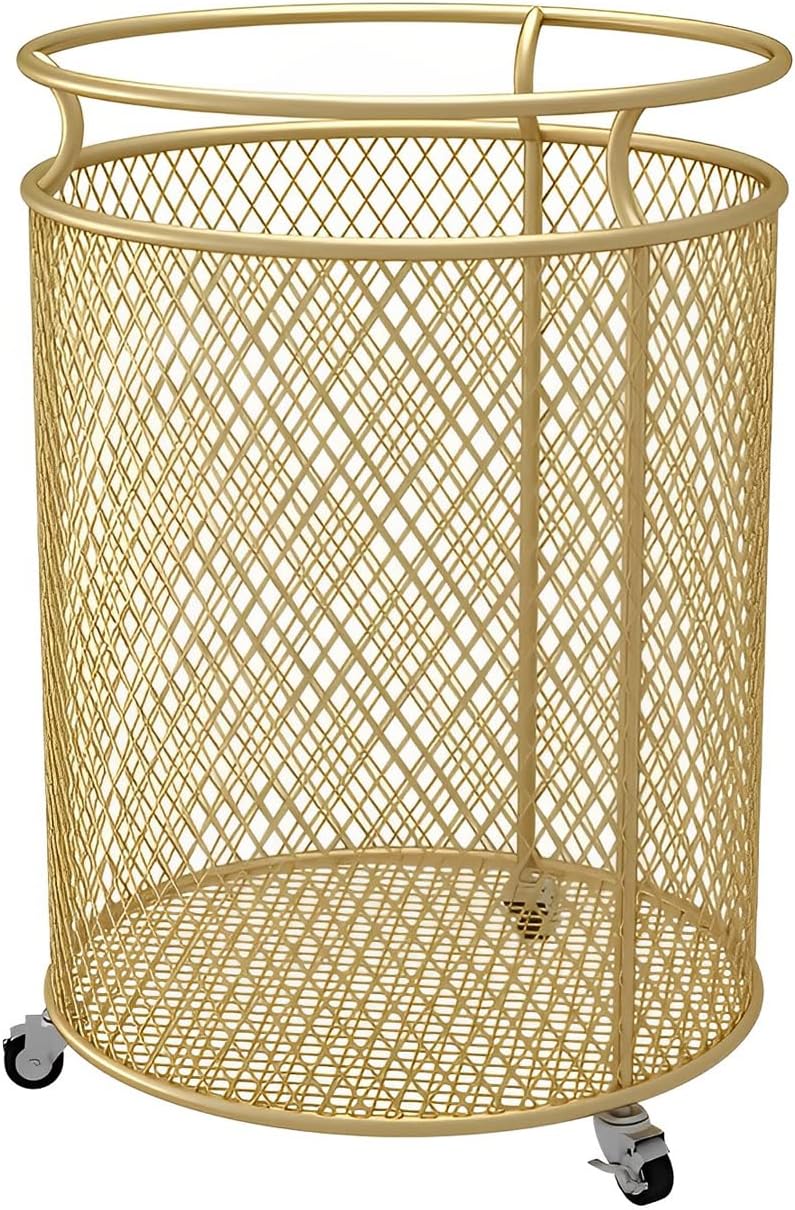 Cesta de lavandería con ruedas, cesta de metal para organizador de habitaciones, contenedores de almacenamiento de ropa sucia de malla redonda para