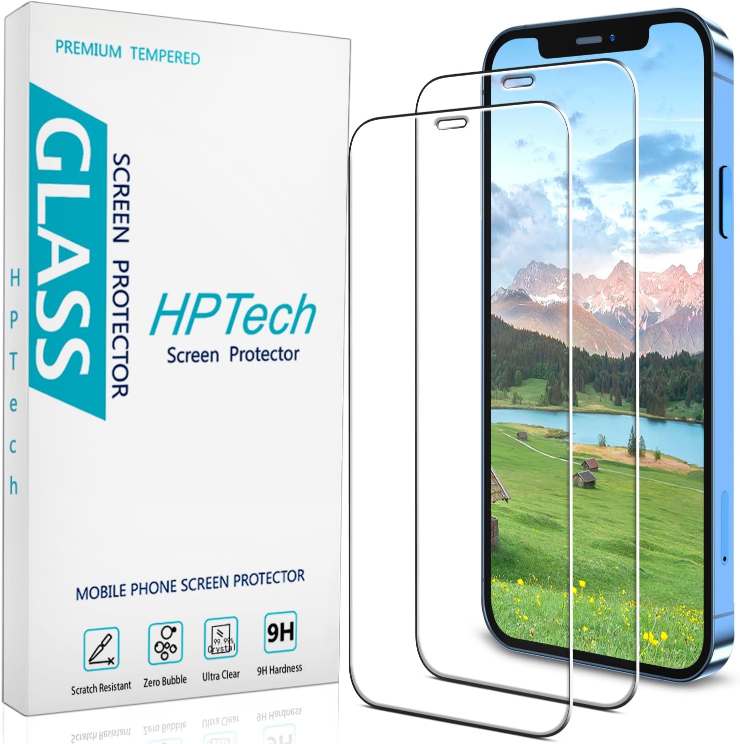 HPTech Paquete de 2 protectores de pantalla diseñados para iPhone 12 Mini (5.4 pulgadas), vidrio templado, antiarañazos, sin burbujas