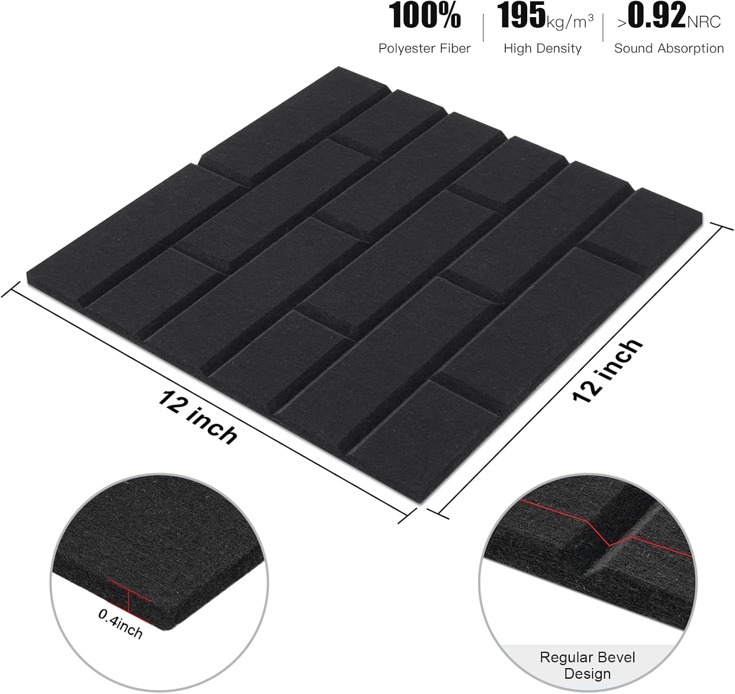 12 paneles acústicos, paneles de pared insonorizados de 12 x 12 x 0.4 pulgadas, tableros autoadhesivos a prueba de sonido, diseño de patrón de