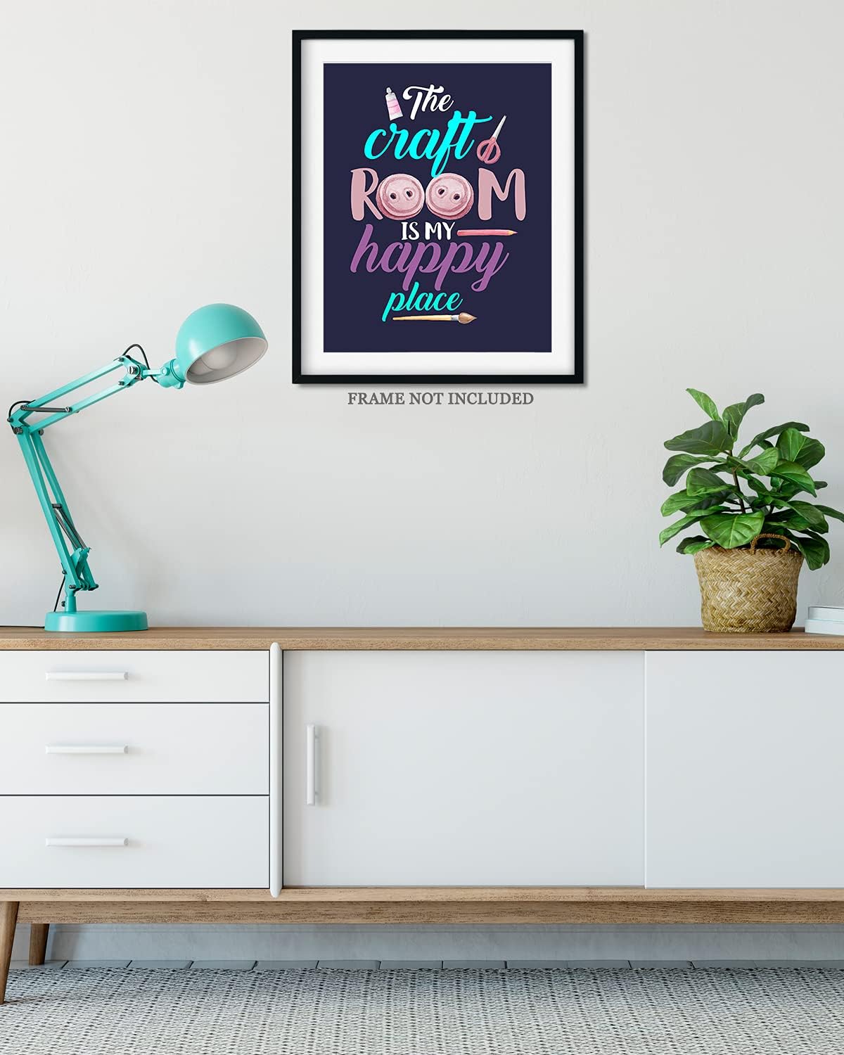 Govivo The Craft Room Is My Happy Place – Una bonita decoración de pared para sala de manualidades con un fondo azul oscuro, obra de arte sin marco