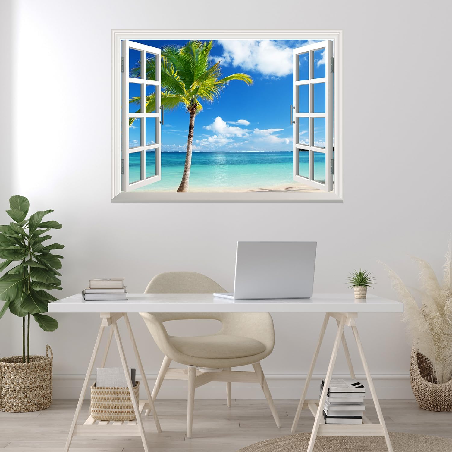 Wall26 – Adhesivo para pared  Mural para pared, extraíble, diseño de río en un pueblo tranquilo, decoración para pared, vista creativa de ventana