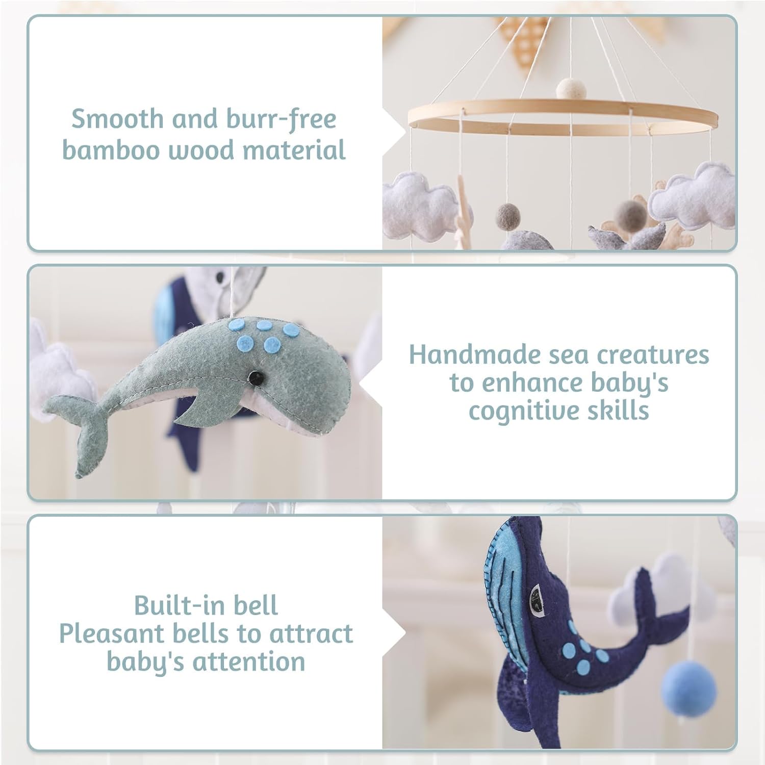 Montessori – Móvil de bebé para cuna, animales del océano, cuna, decoración de guardería de bosque, juguetes calmantes para colgar en el techo, bola