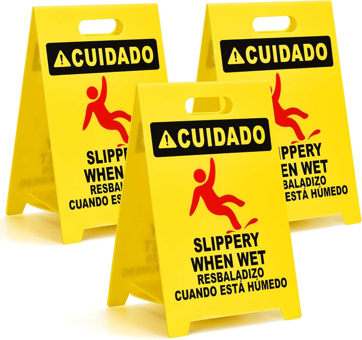 MATTHEW CLEANING – Señales industriales de 19 pulgadas para suelo mojado, paquete de 3 letreros de advertencia multilingües de plástico corrugado