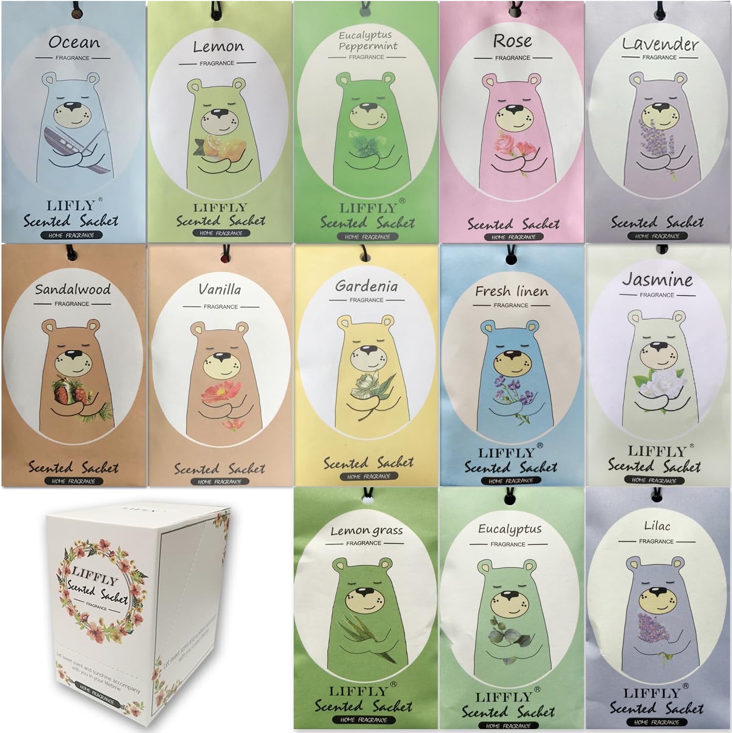 13 sobres perfumados para cajones y armarios, ambientador para el hogar, bolsita de fragancia en total, 14 paquetes de caja de regalo
