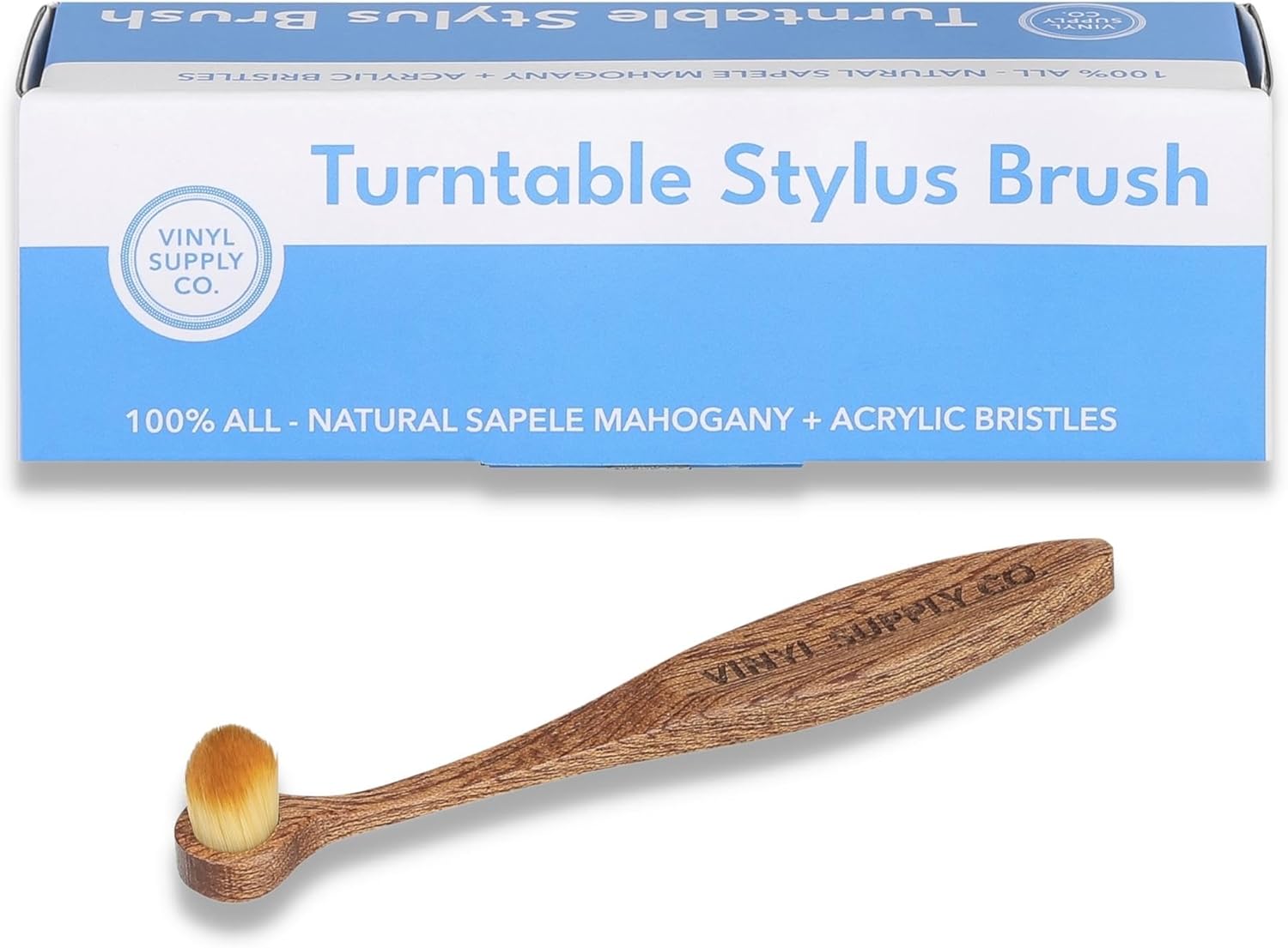 Vinyl Supply Co. Limpiador de lápiz giratorio Record – 100% madera de caoba sapelí totalmente natural – Cepillo para lápiz óptico antiestático para