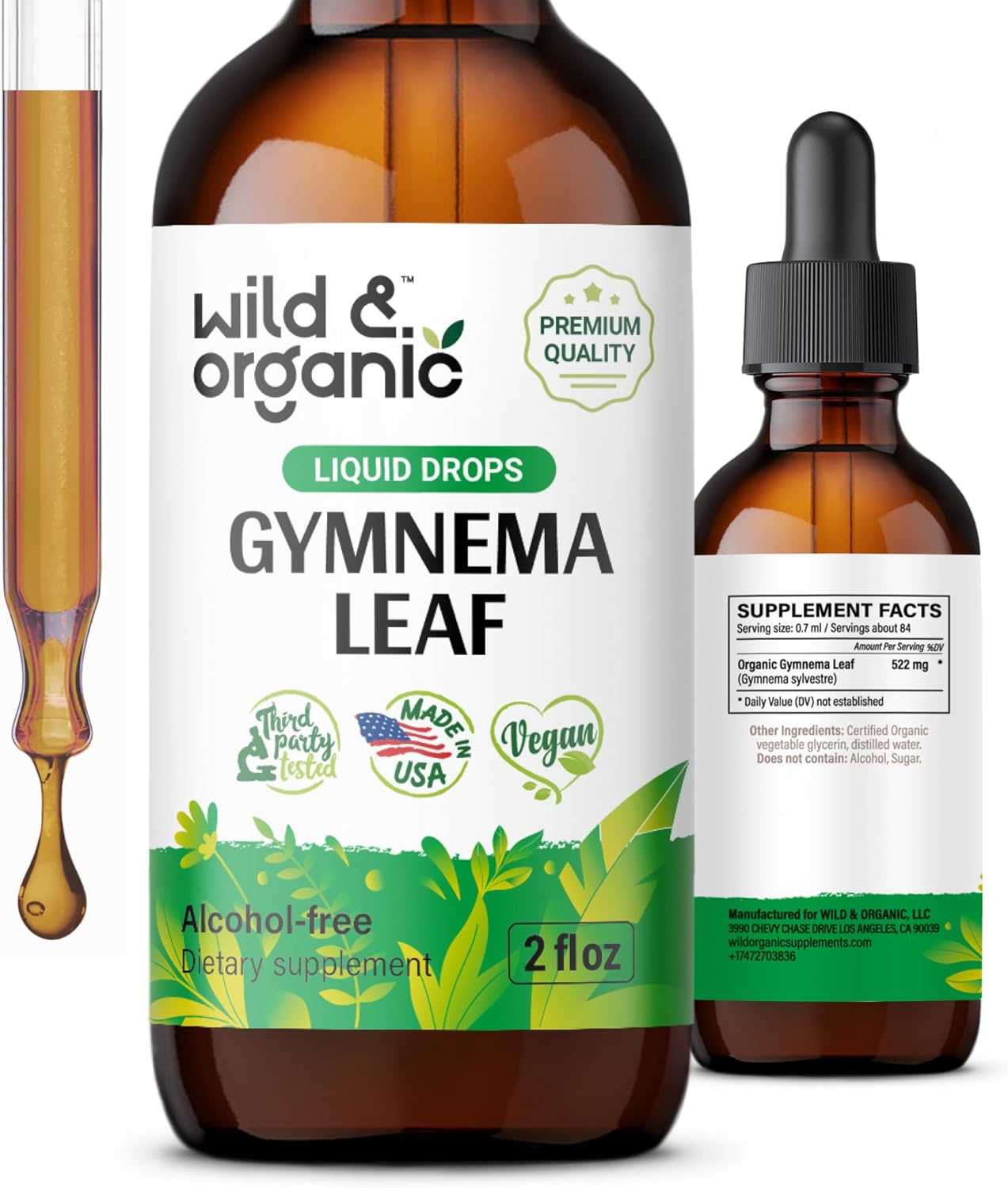 Gymnema Sylvestre Extracto líquido  Suplemento orgánico de Gymnema Sylvestre  Gotas de Gymnema Sylvestre veganas, sin alcohol, 2 onzas líquidas