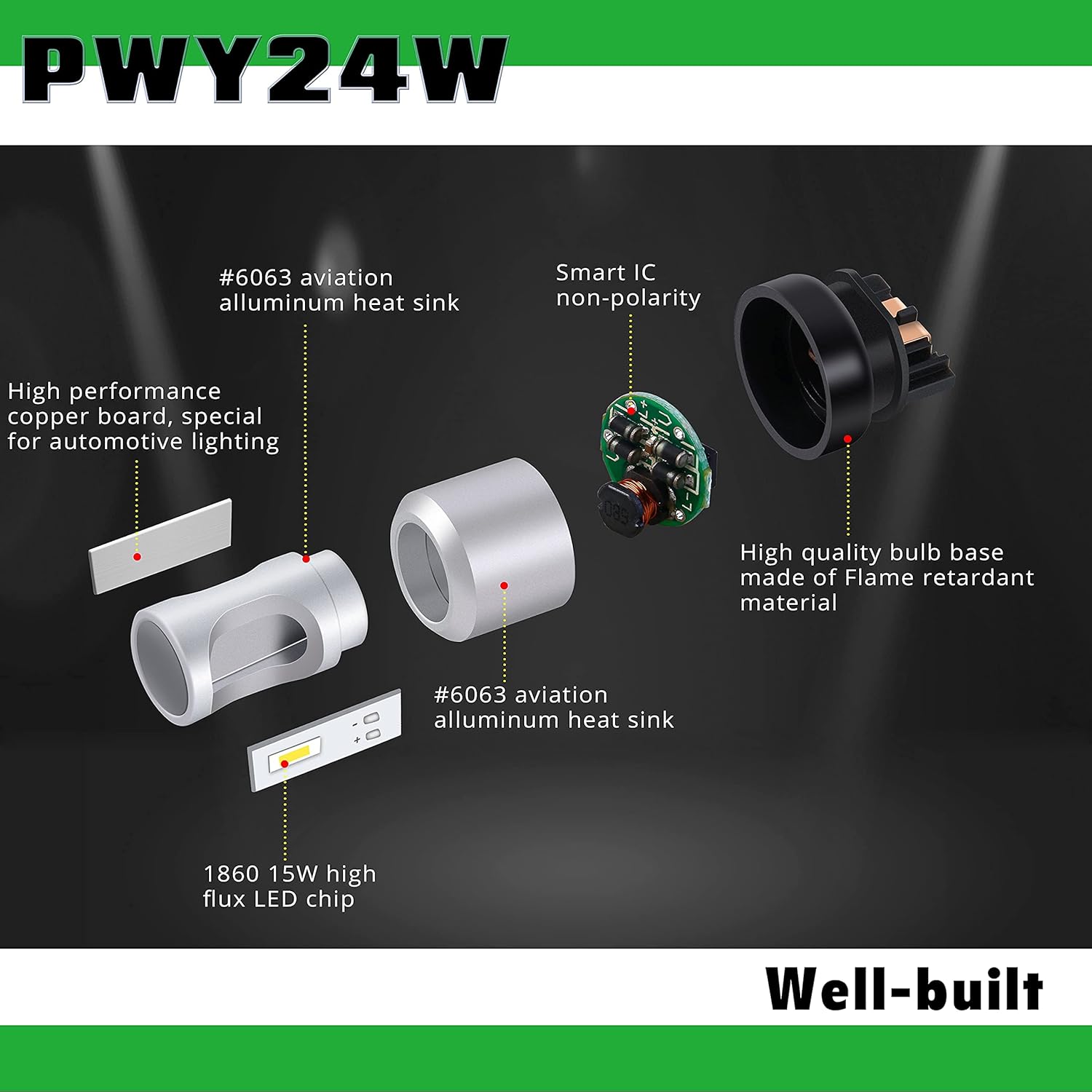 Alla Lighting Bombillas LED 12182 PW24W para circulación diurna (DRL), freno, luces direccionales, 6000 K, xenón blanco, repuesto compatible con BMW