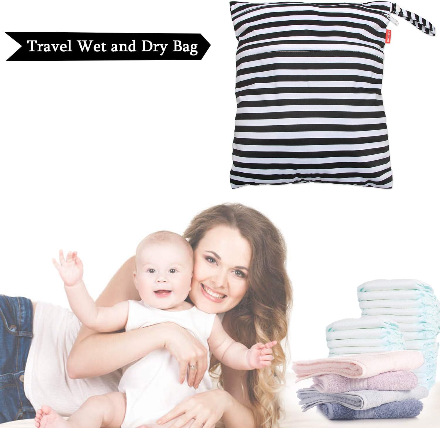 Damero Bolsa de viaje para artículos húmedos y secos con asa para pañales de tela, piezas de bombeo, ropa, traje de baño y más, fácil de agarrar y