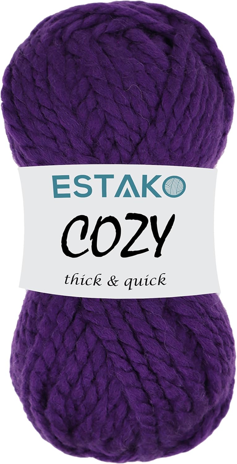 Estako Cozy Thick & Quick Yarn – Hilo grueso y rápido, 20% lana, 80% acrílico, suave, súper voluminoso, peso #6, 3.52 oz (100 gr), 65 yardas (196.9