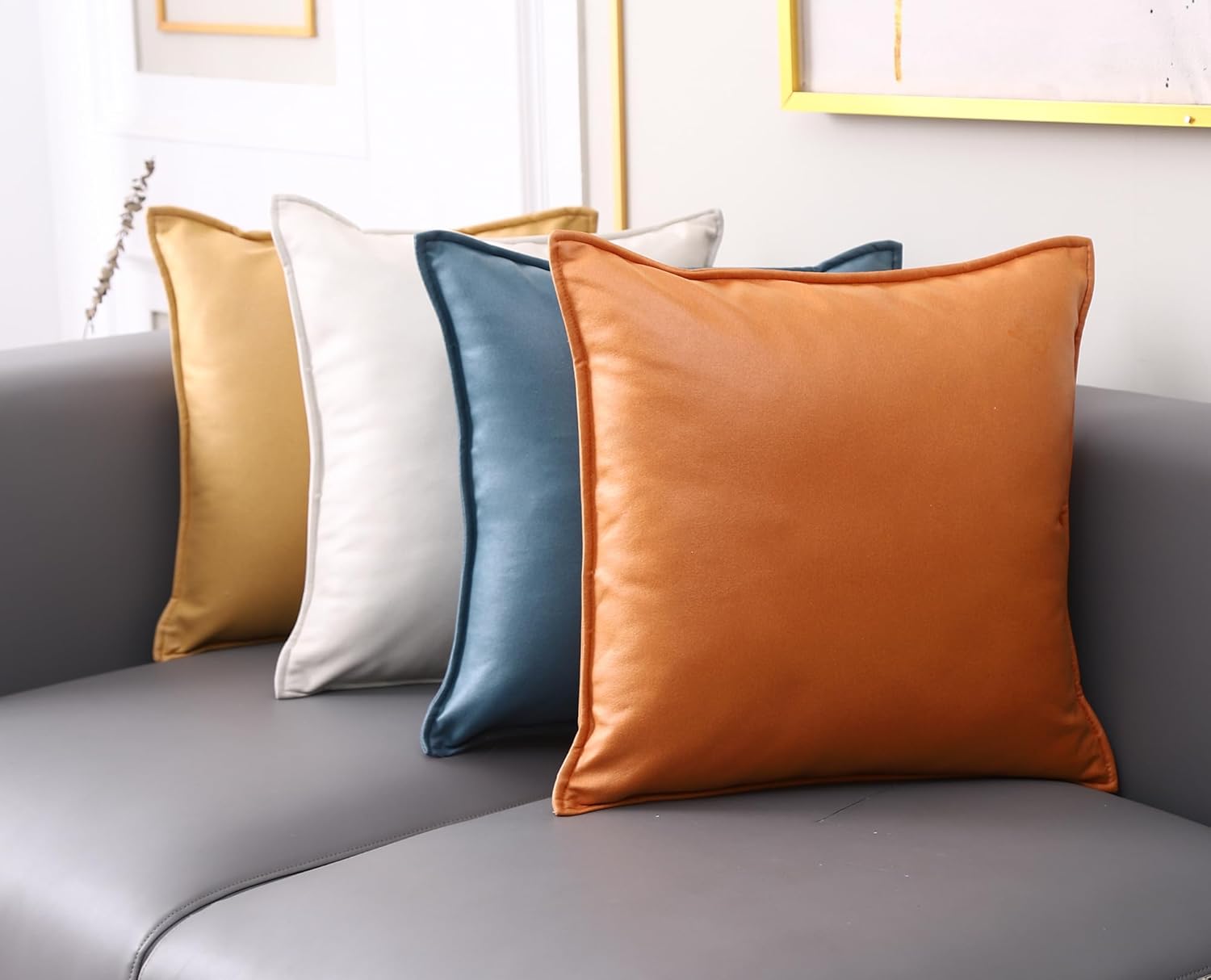 LAT – Juego de 2 fundas de almohada cuadradas impermeables de piel sintética de 18 x 18 pulgadas, para decoración moderna y sólida, para tienda,