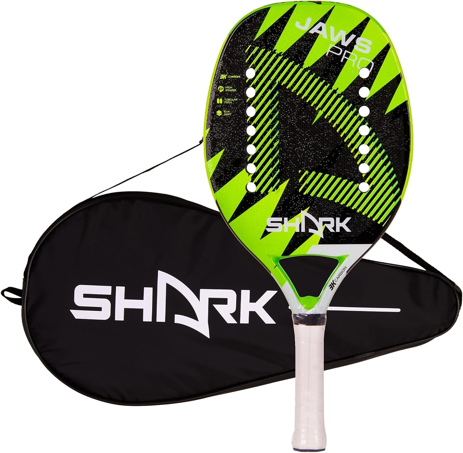 Shark Jaws – Raqueta profesional de tenis de playa – Tecnología avanzada de carbono 3K  EVA Soft Core  Incluye funda