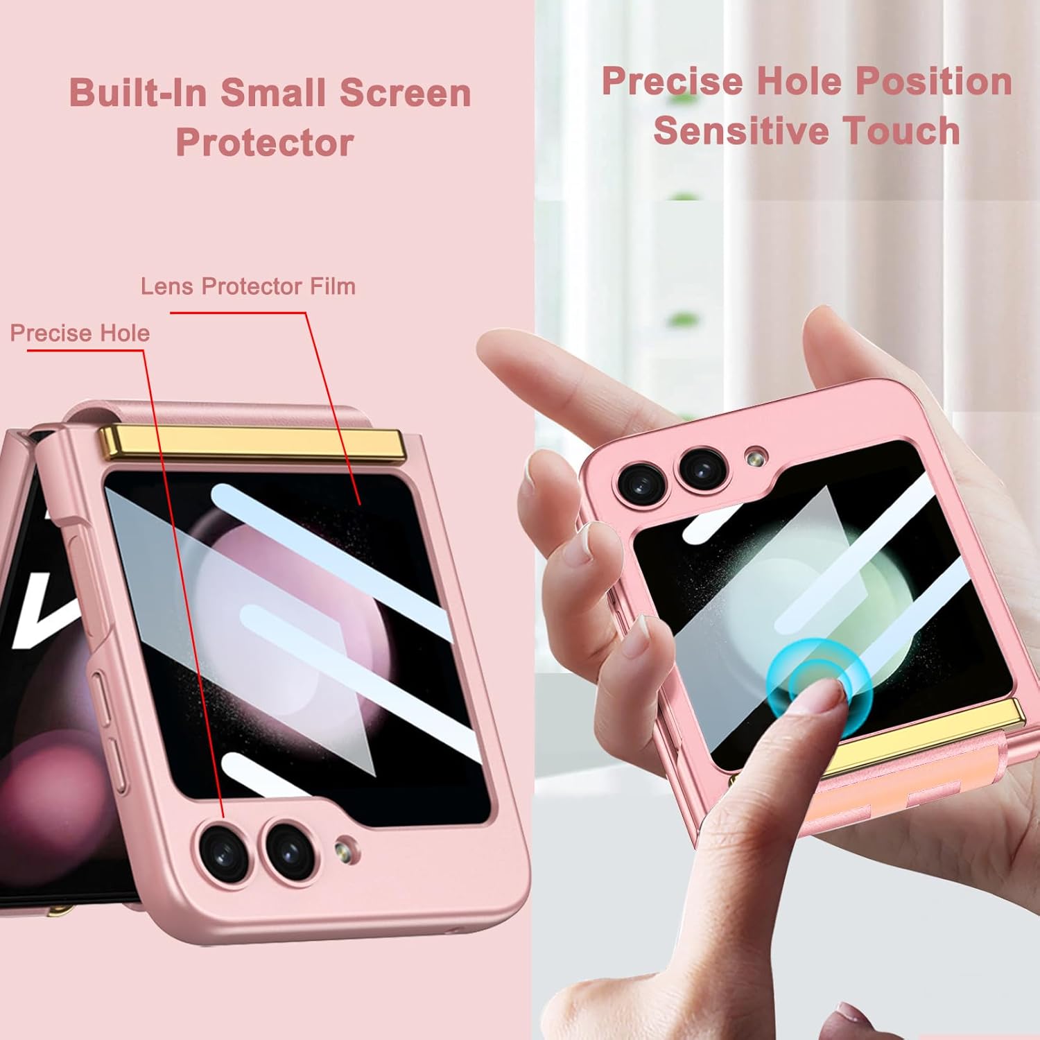 NINKI Funda con correa compatible con Samsung Galaxy Z Flip 5 0.18 oz con protector de pantalla de cámara, funda de piel sintética a prueba de