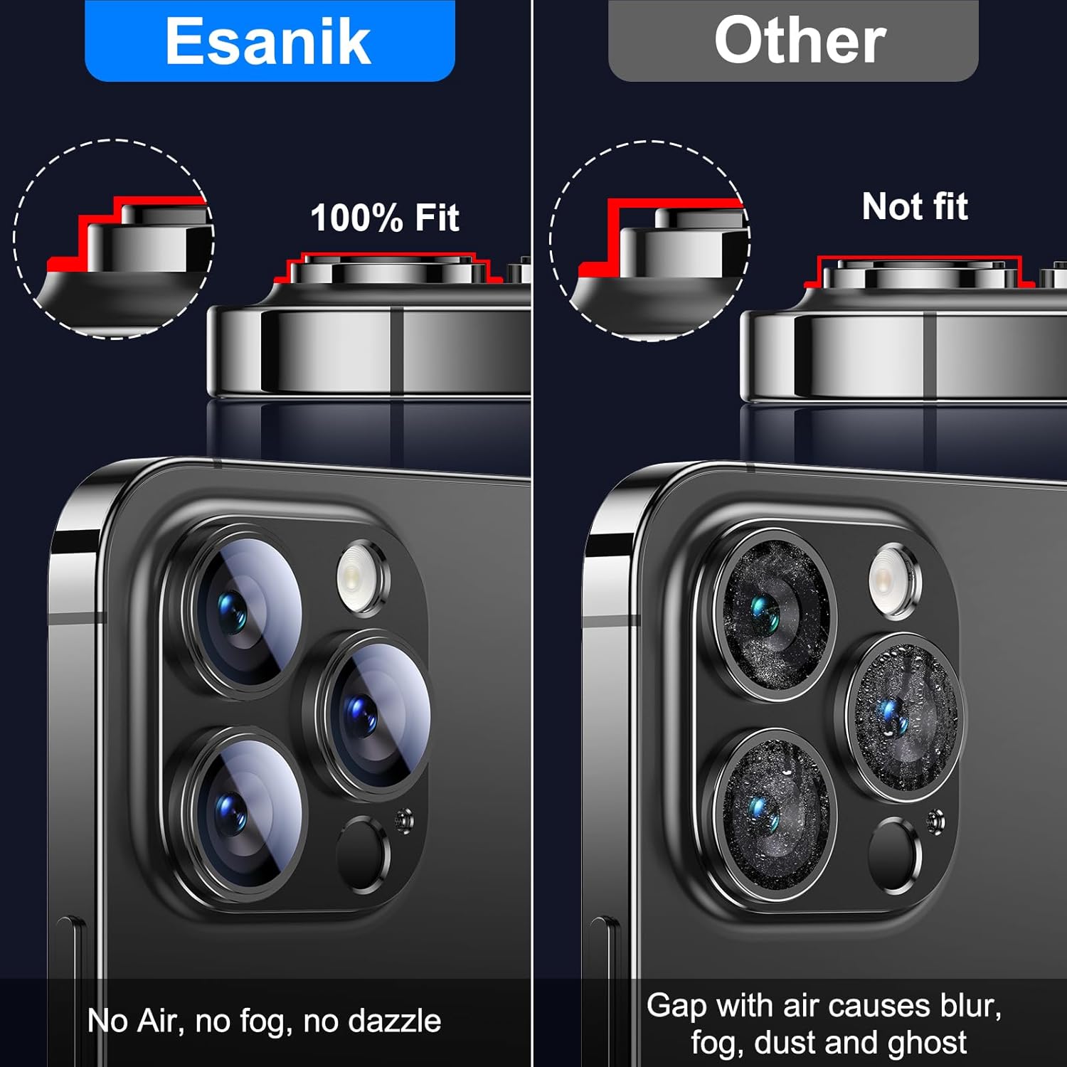 Esanik Paquete de 2 protectores de lente de cámara para iPhone 14 ProiPhone 14 Pro Max, carcasa de aleación de aluminio mate de vidrio templado,