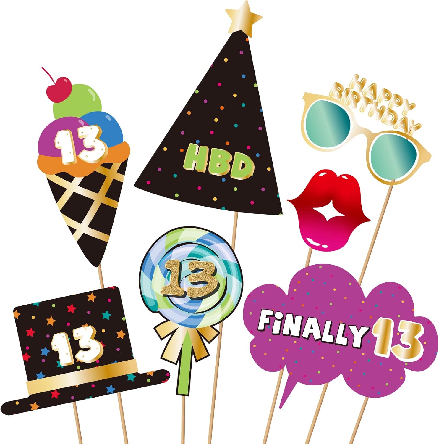 BRT Bearingshui Accesorios para cabina de fotos 13 accesorios para fiestas de cumpleaños, letreros y decoraciones