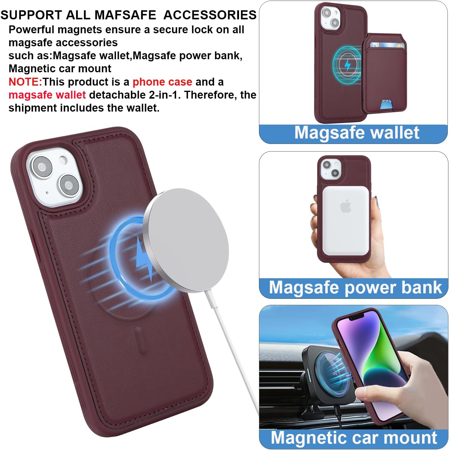 Havaya Magsafe – Funda para iPhone 13 Mini con tarjetero para iPhone 13 Mini, cartera Magsafe compatible con cartera desmontable 2 en 1 para mujeres