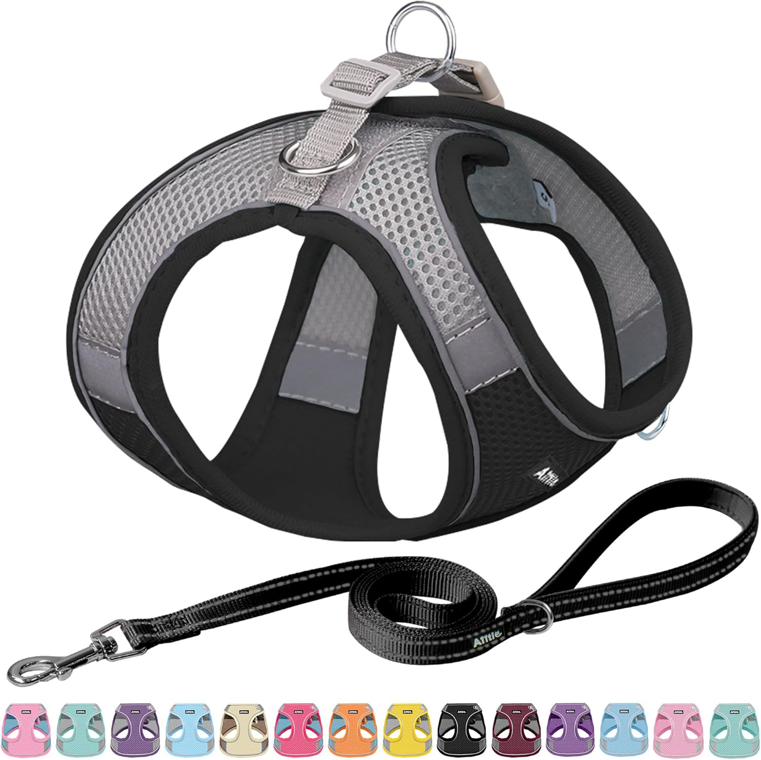 AIITLE Juego de arnés y correa para perro sin tirones, arnés ajustable para perro con chaleco acolchado para todo tipo de clima, correa para perro