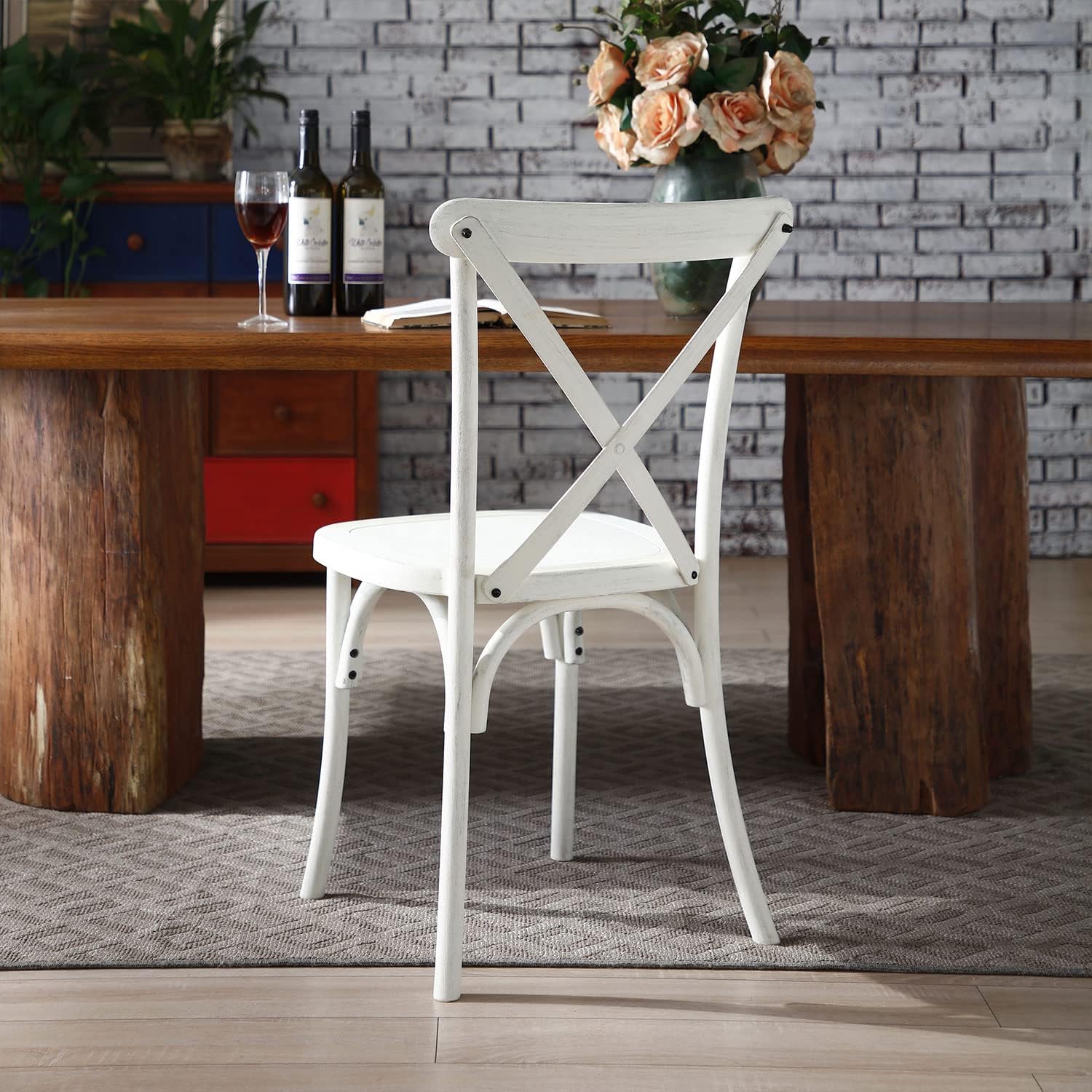 LyuHome Juego de 2 sillas de comedor, muebles para sillas con respaldo, paquete de 2, sillas de madera sintética de granja, respaldo elegante y