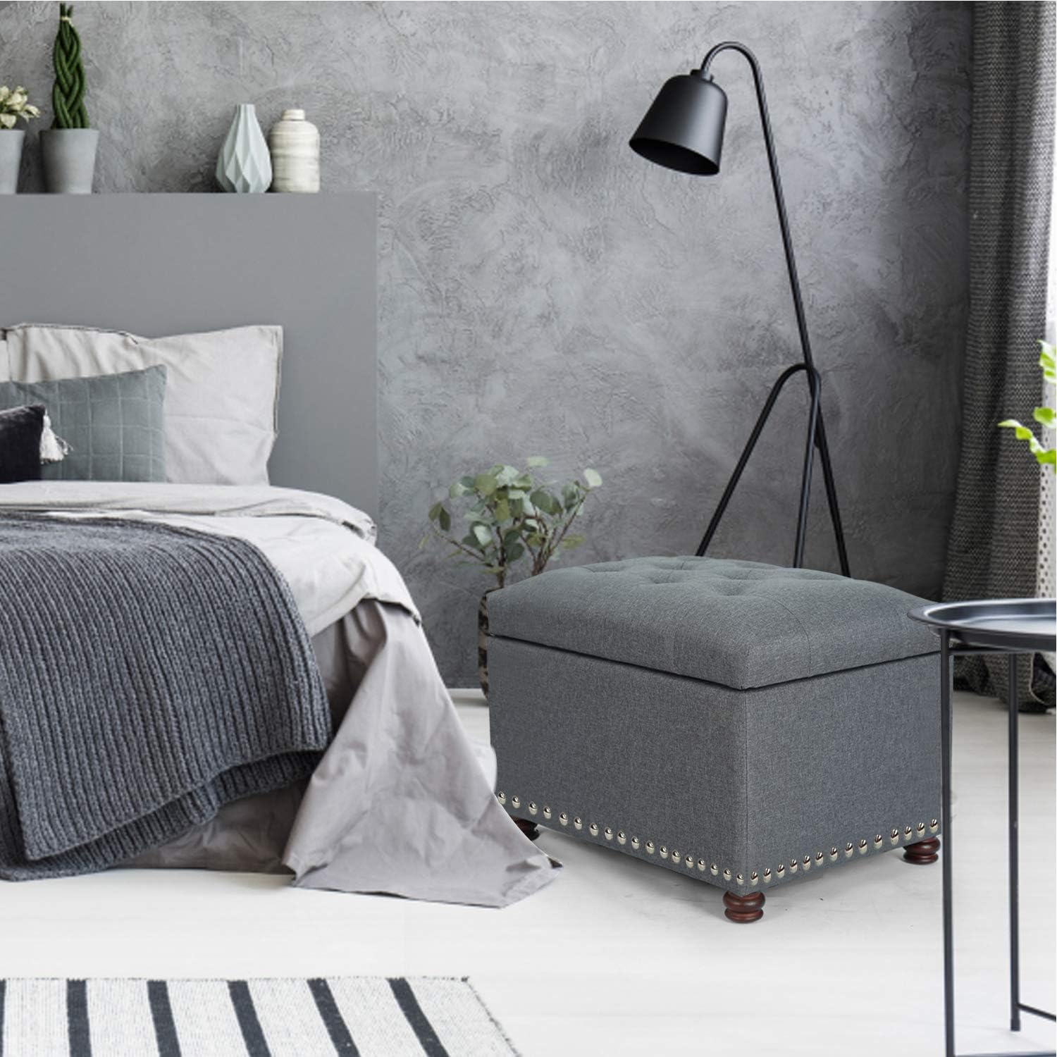 Joveco Banco otomano de almacenamiento rectangular de tela, reposapiés, 24 pulgadas, moderno, copetudo, para dormitorio, asiento para entrada,
