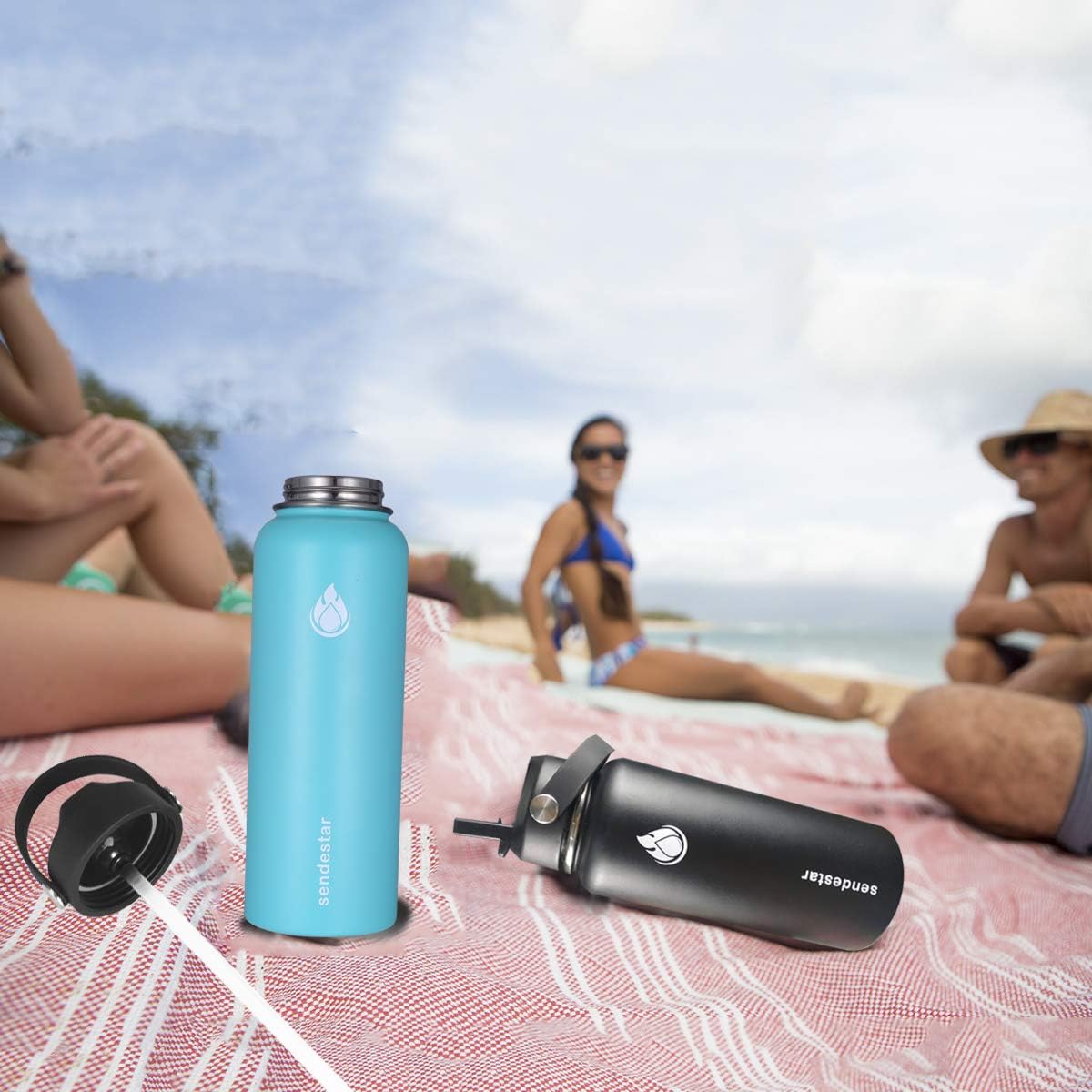 Sendestar Botella de agua de acero inoxidable de 12 onzas, 24 onzas, 32 onzas, 40 onzas o 64 onzas, con una tapa con popote o boquilla, mantiene los