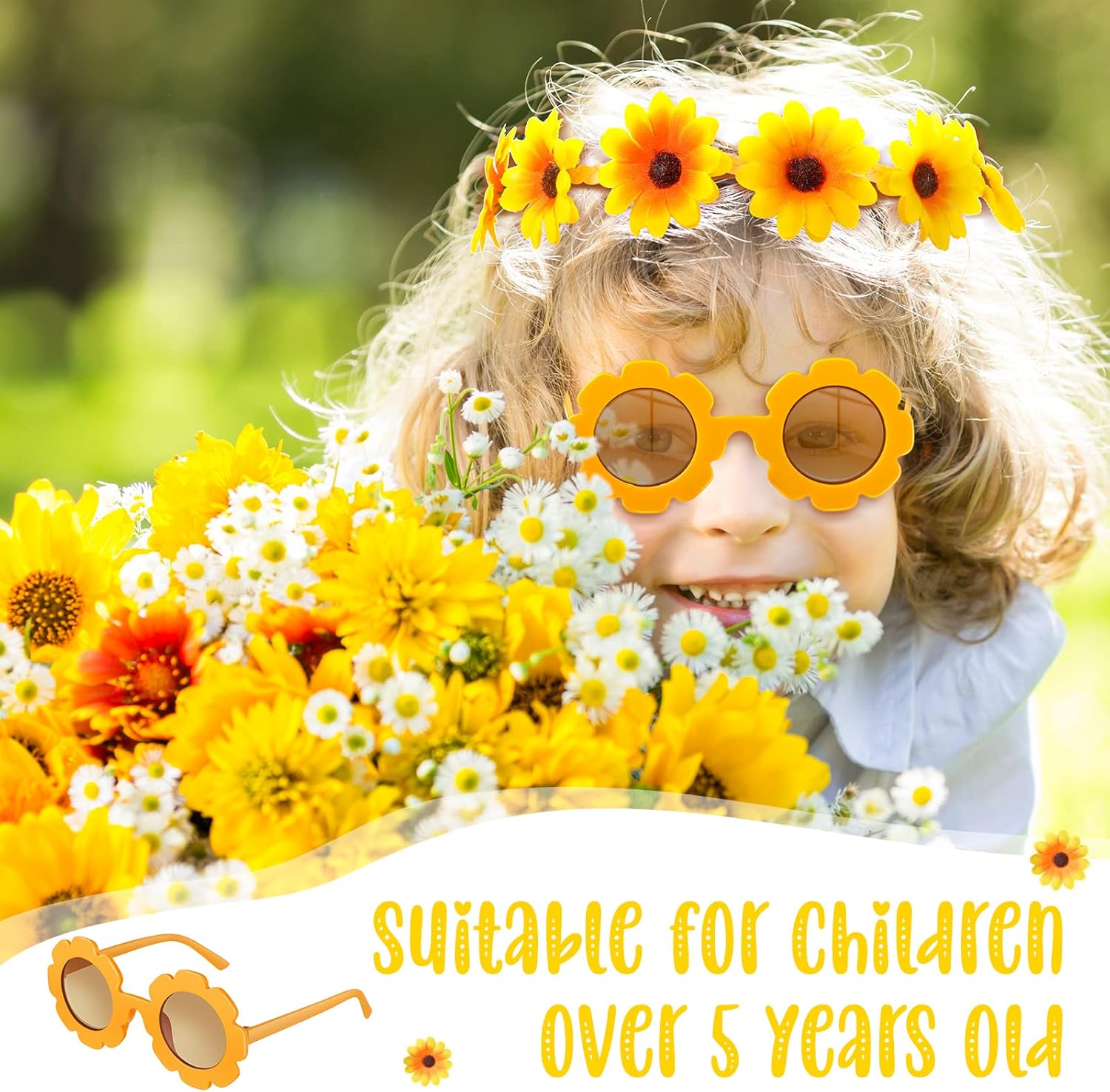 CHENGU Juego de diademas de lentes de sol con flores retro, decoraciones de fiesta hippie (estilo vivo, 20 piezas)