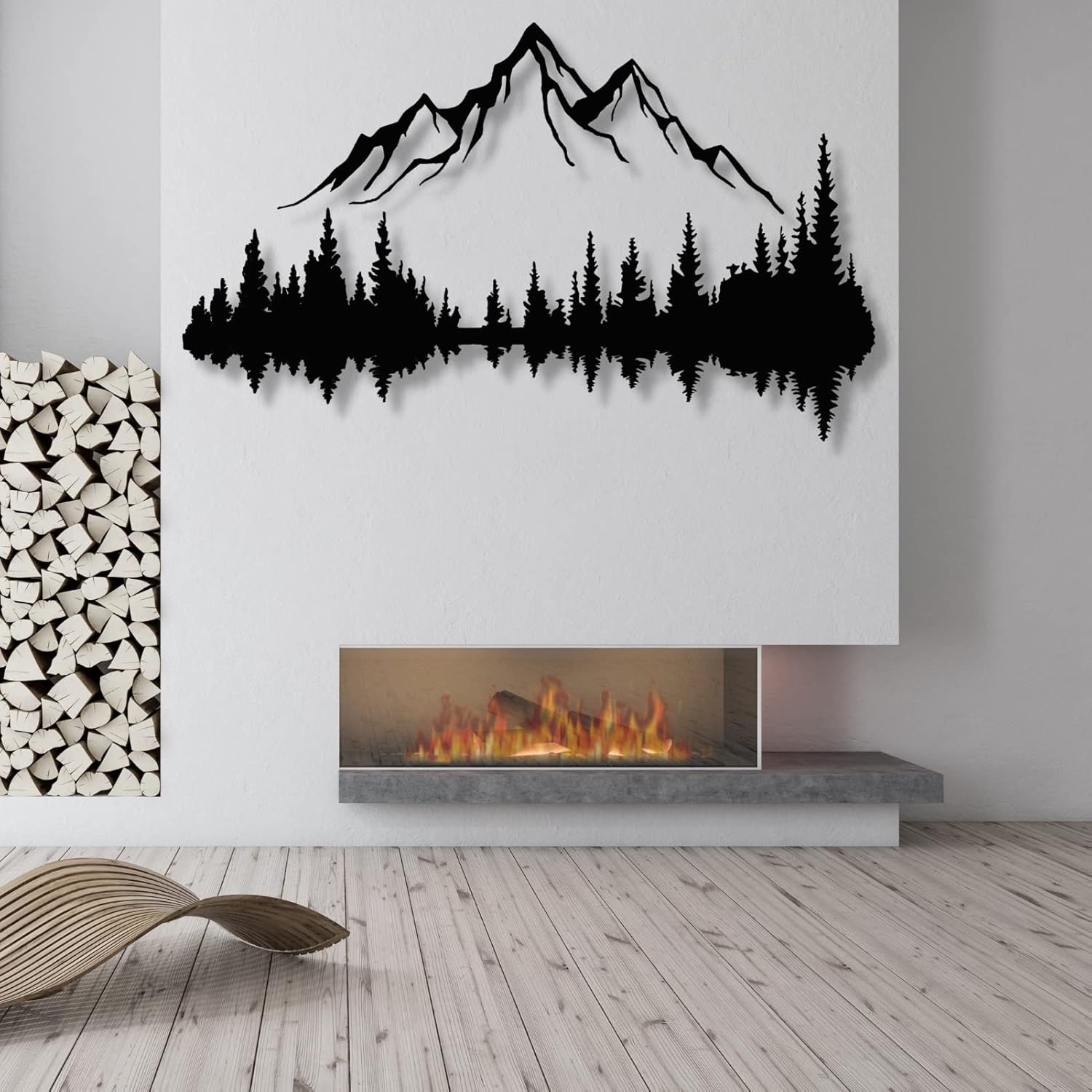 Arte de pared de metal de montaña y bosque, decoración de pared de metal de colinas y árboles, decoración de naturaleza y bosque, decoración de
