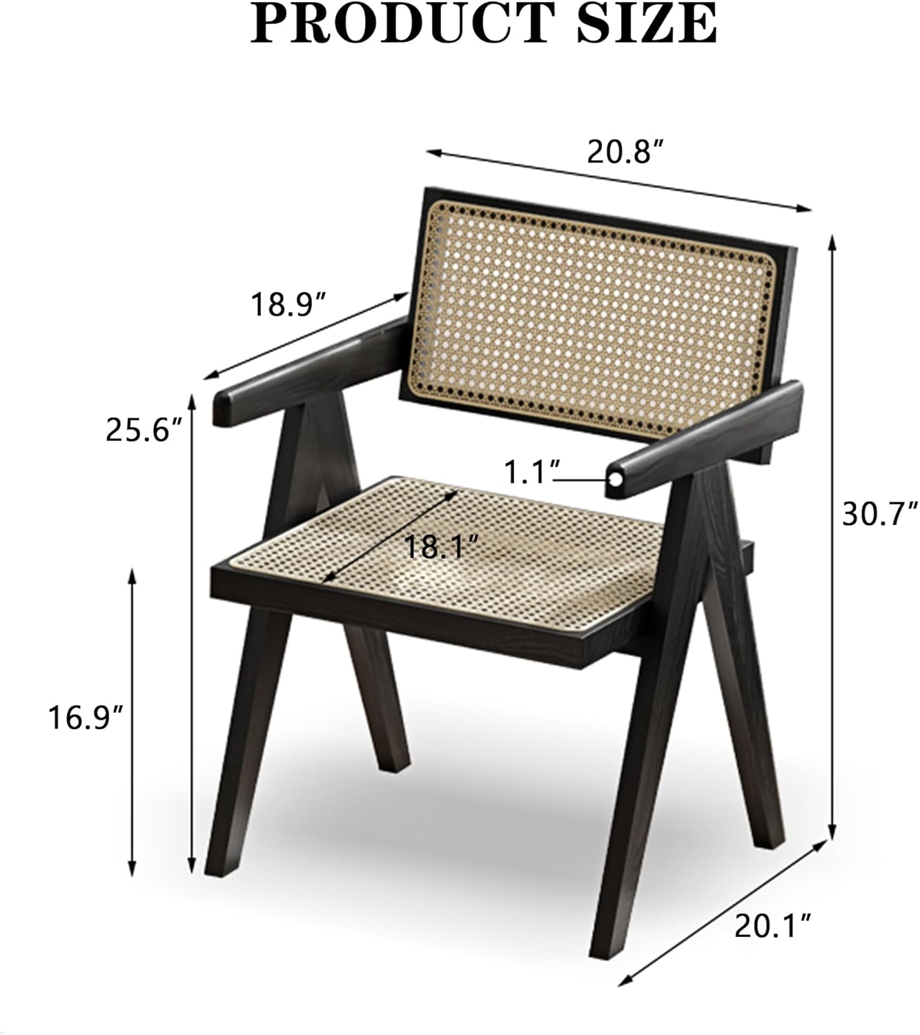 Silla ahumada de roble, diseño clásico moderno, patas en V resistentes, respaldo de ratán, ideal para comedor y sala de estar