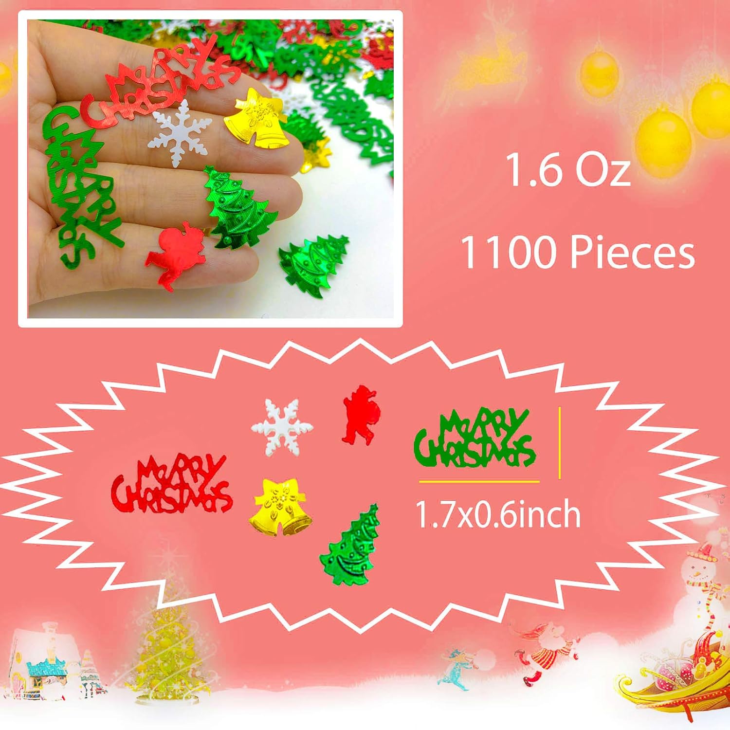 Confeti de Navidad  Gránulos de confeti con purpurina para decoración de mesa de fiesta de Navidad  Suministros de fiesta festiva de Papá Noel