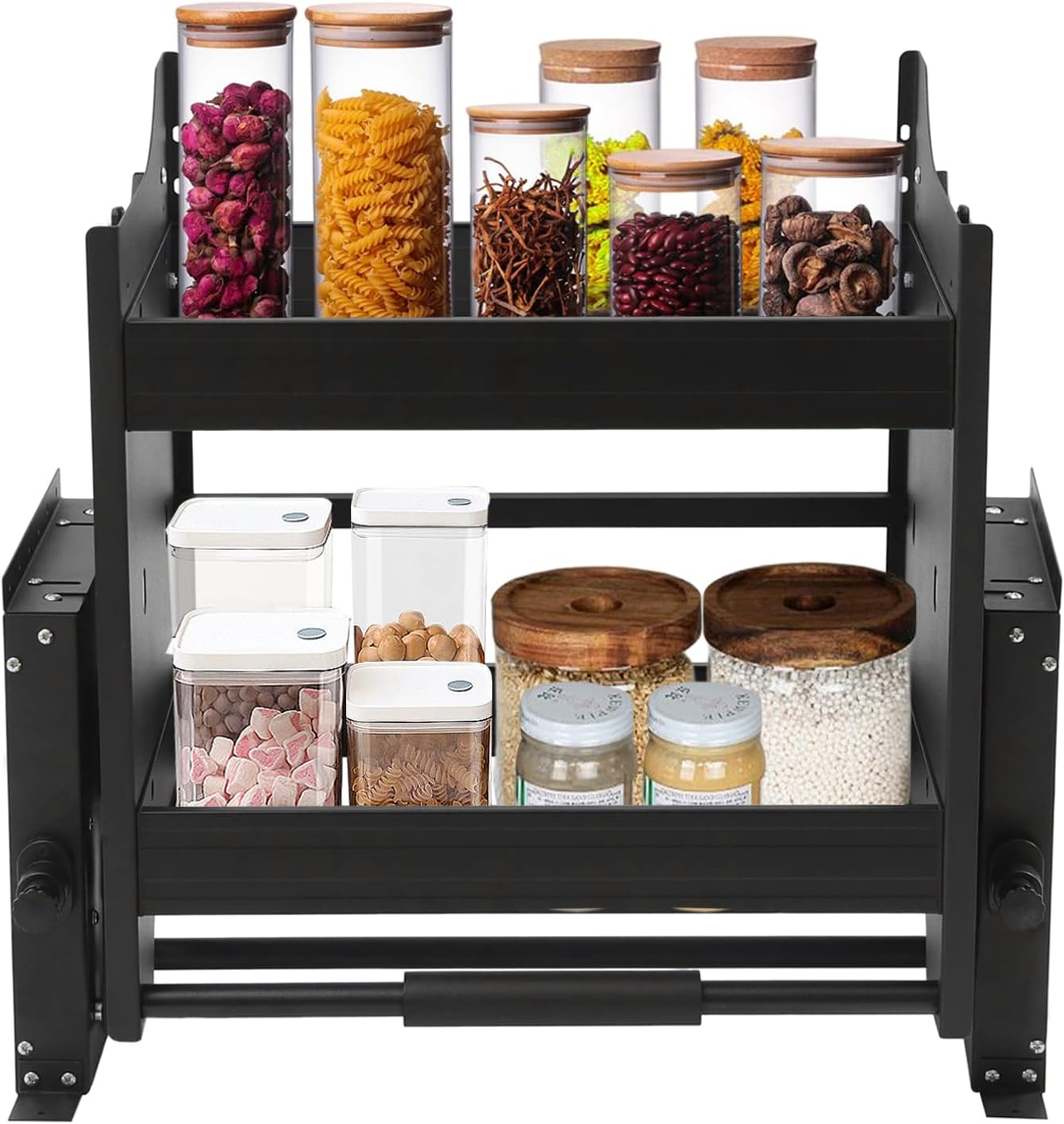Organizador de gabinete extraíble, estante desplegable de armario de cocina de 2 niveles, estante de pared colgante multifuncional, organizador de