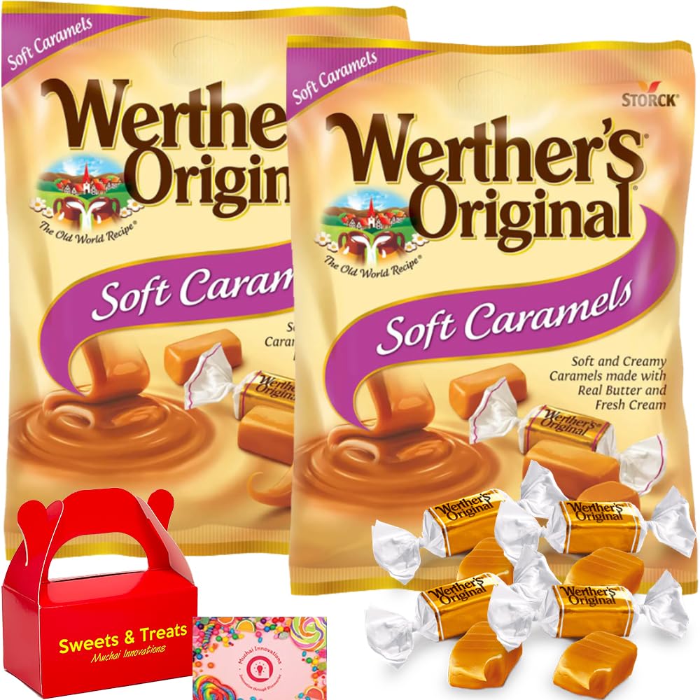 Werther’s – Caramelo duro de caramelo original envuelto individualmente, cremoso, suave y liso, caja de golosinas incluida (caramelos cremosos