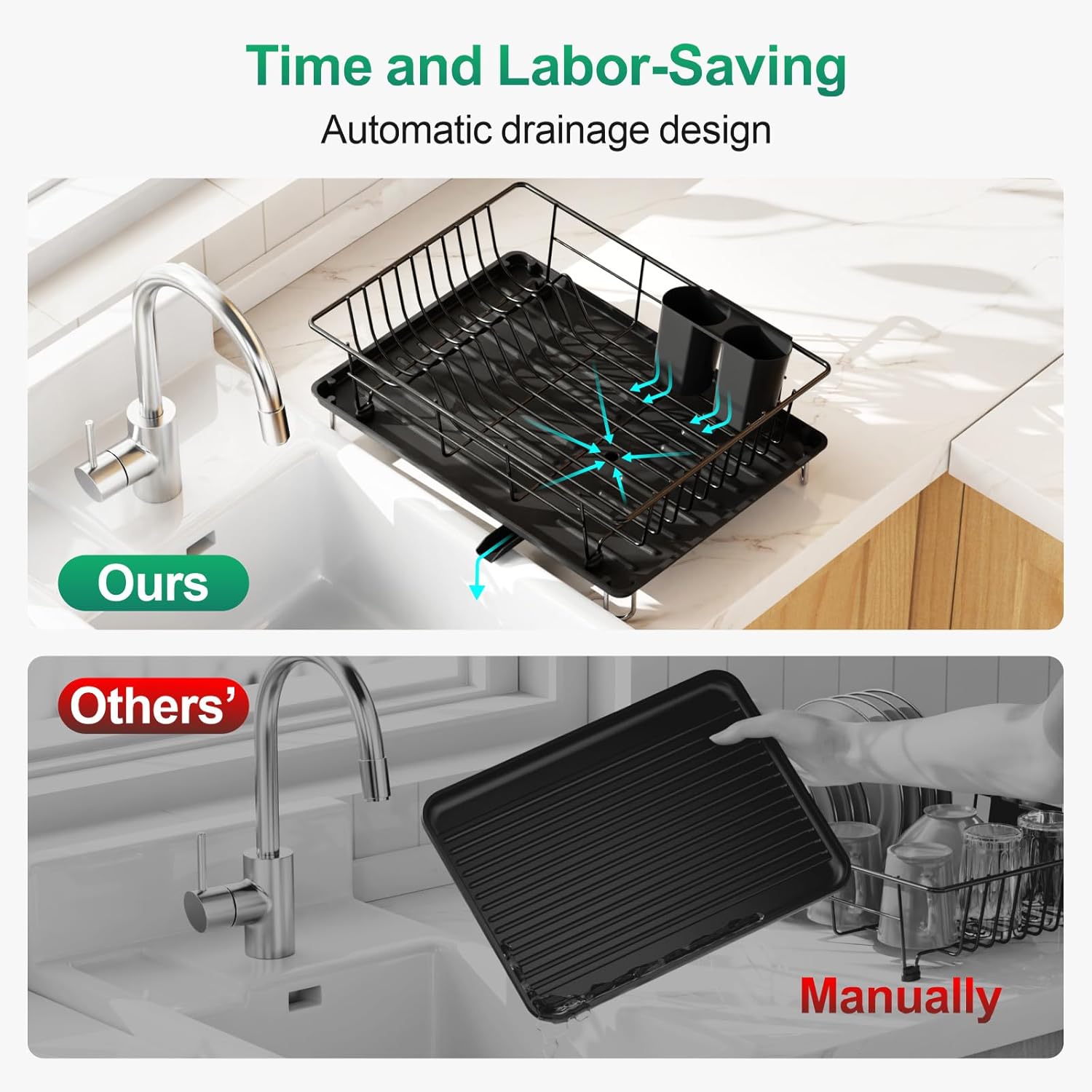 GSlife Escurridor de platos con escurridor, escurridor de platos para encimera de cocina, escurridor compacto resistente al óxido con soporte para