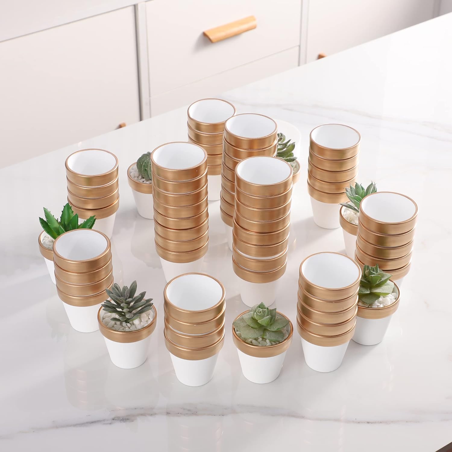 12 macetas pequeñas de arcilla de oro blanco con agujeros de drenaje, maceta de cerámica de terracota de 2.5 pulgadas, maceta de cerámica de