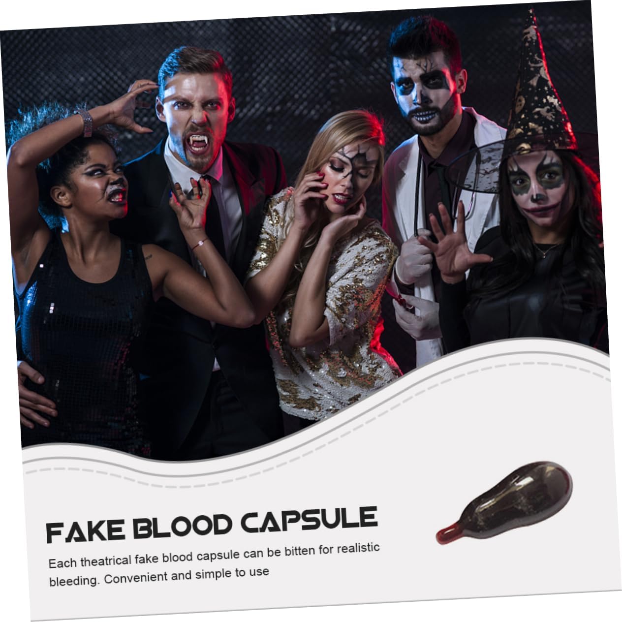 Toyvian 20 piezas de píldora de sangre para vómitos, juguetes de Halloween, accesorios de graduación, juguetes de maquillaje, cápsulas de sangre de