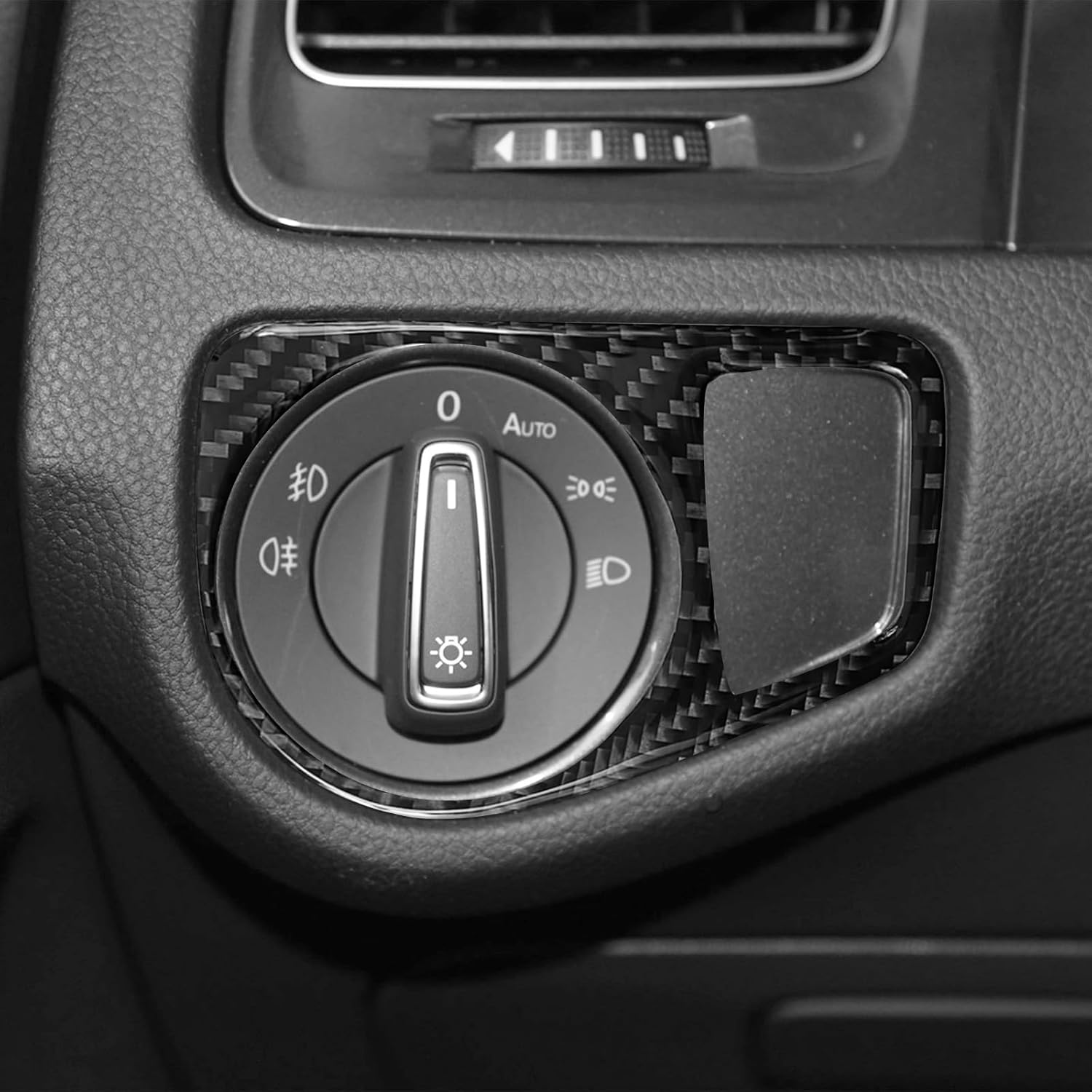 Adhesivo de fibra de carbono compatible con interruptor de faro, marco de panel de accesorios interiores para Volkswagen VW Golf 7 2014 2015 2016