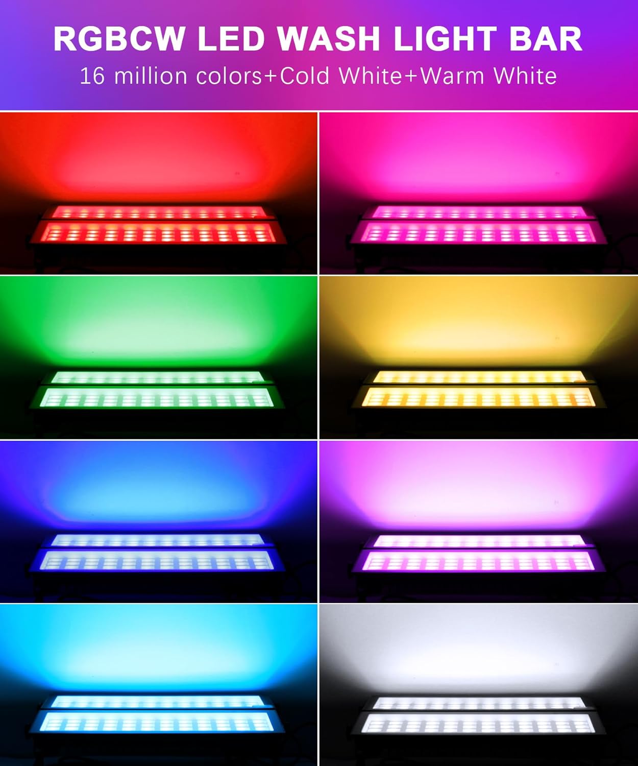 Barra de luz LED de 120 W, paquete de 2 RGBCW IP66 impermeable RGB que cambia de color DJ barra de luz con control remoto y aplicación, luces de