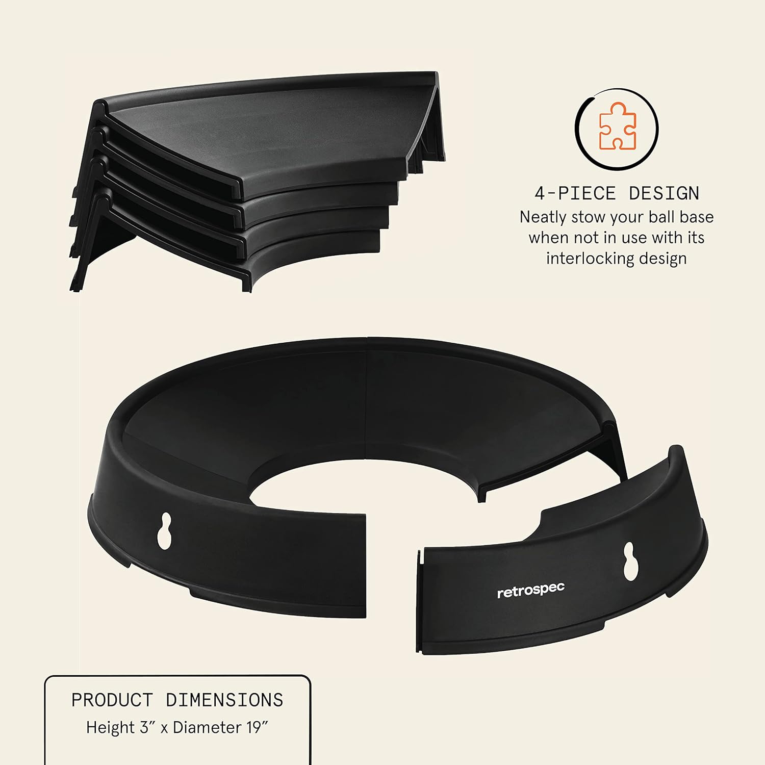 Retrospec Base de pelota de ejercicio accesorio versátil de yoga y pilates, se adapta a bolas de 45, 55, 65, 29.5 in, construcción de plástico ABS