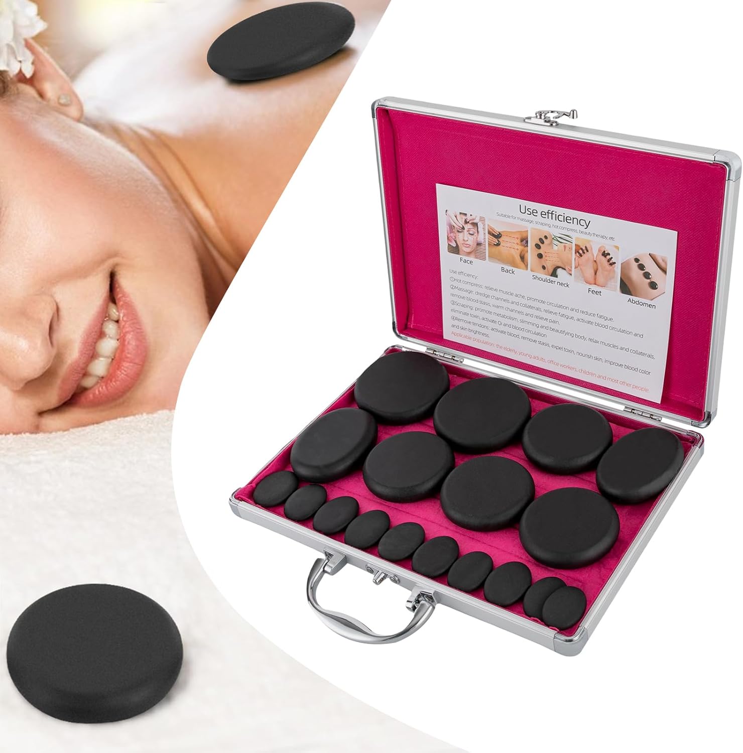 Eapmic Juego de 16 piedras calientes de basalto con piedras calientes, kit de piedras de masaje con caja calefactora para masaje corporal (incluye