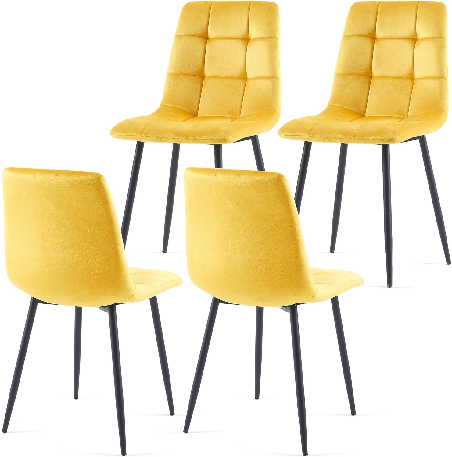 NORDICANA Juego de 4 sillas de comedor de terciopelo amarillo, modernas sillas auxiliares de comedor con patas de metal para cocina, sala de estar,