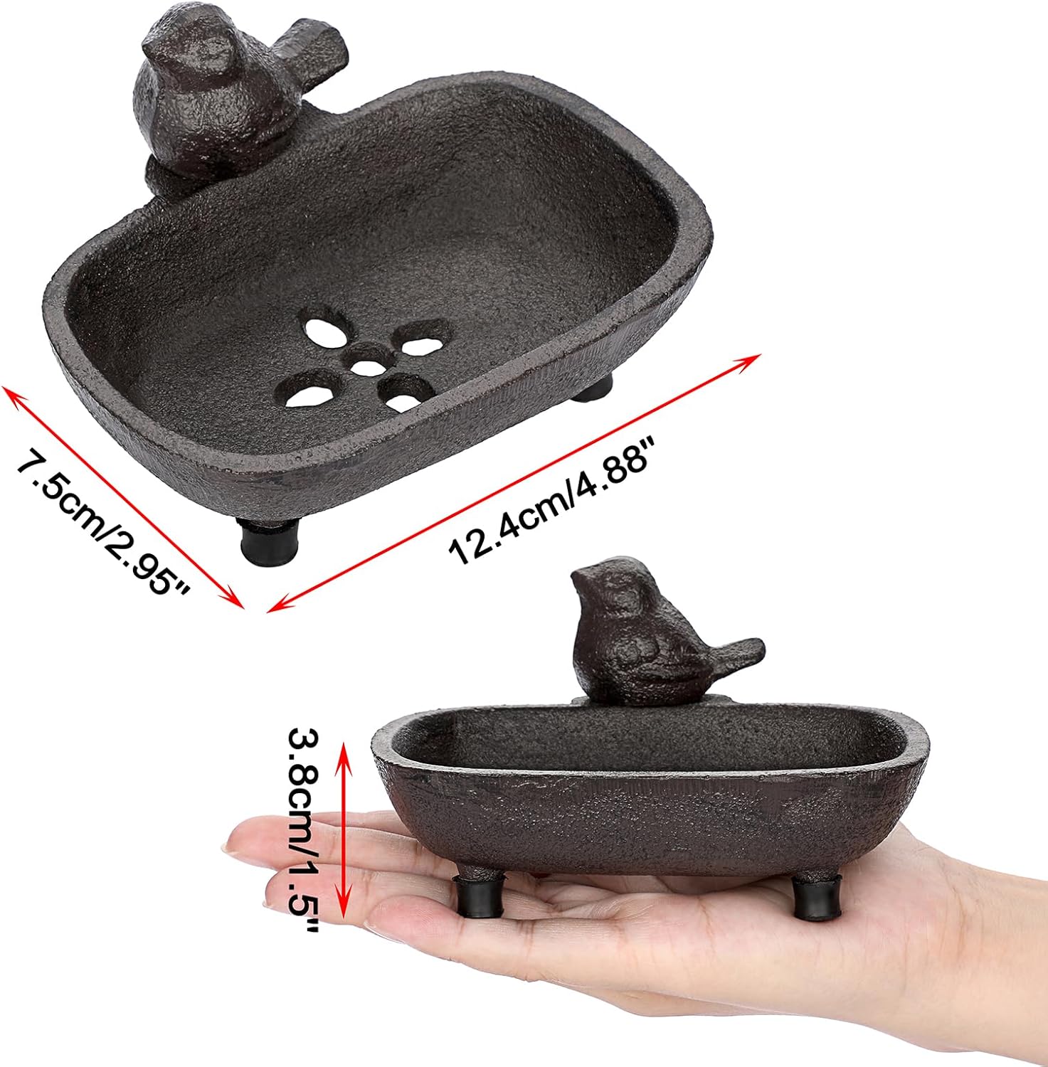 Sumnacon Jabonera de hierro fundido, jabonera drenable, bandeja decorativa de esponja de jabón marrón, barra de hierro rústica, jabonera para baño,