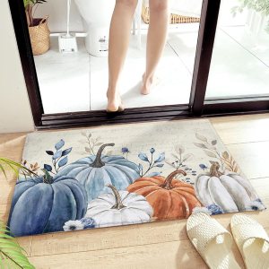 Elegant Pumpkins – Alfombra de baño antideslizante, suave, de pelo largo, peludo, de 16 x 24 pulgadas, vintage, azul, naranja, blanco, eucalipto, Elegant Pumpkins – Alfombra de baño antideslizante, suave, de pelo largo, peludo, de 16 x 24 pulgadas, vintage, azul, naranja, blanco, eucalipto,