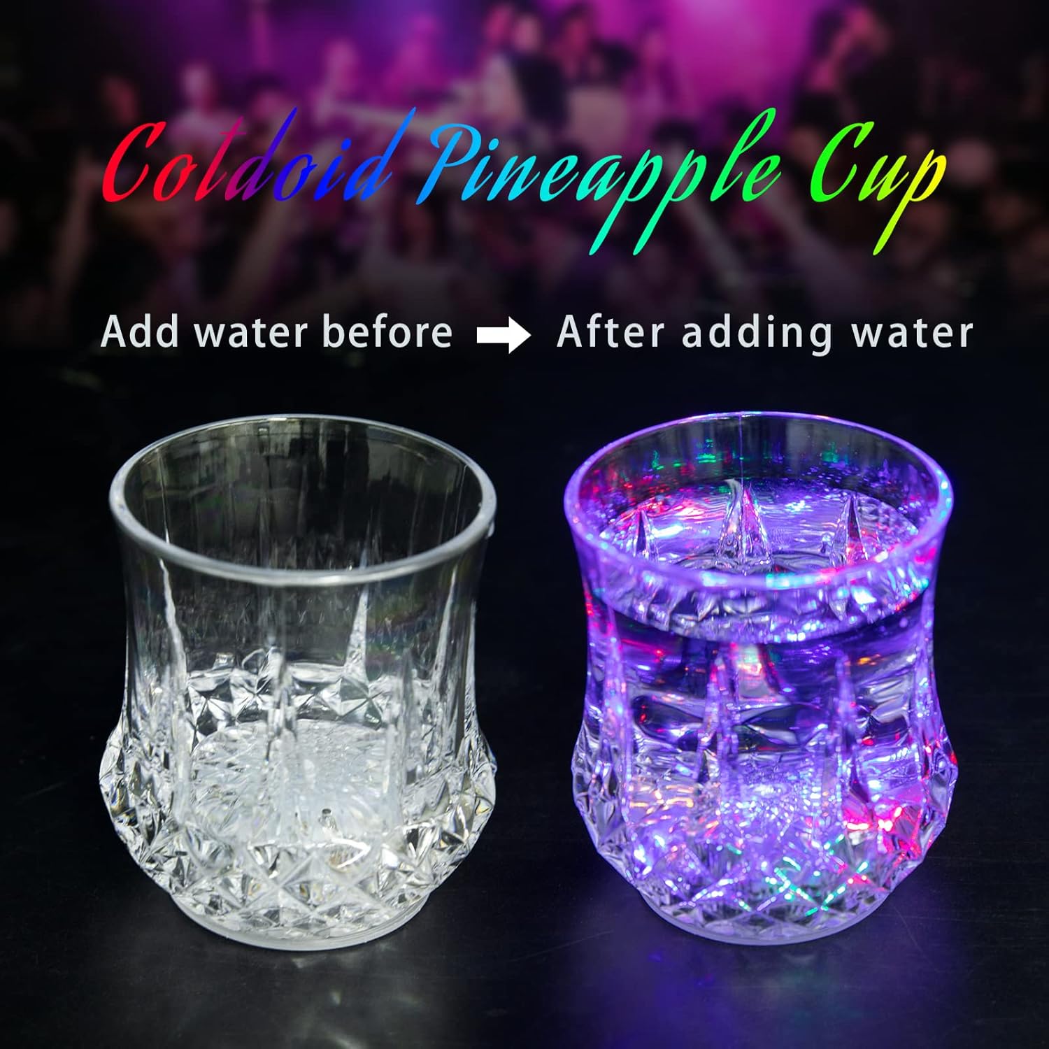 Paquete de 2 vasos de luz intermitente activados por líquido, gafas LED multicolor divertidas con luz para beber, copas de vino brillantes con luces